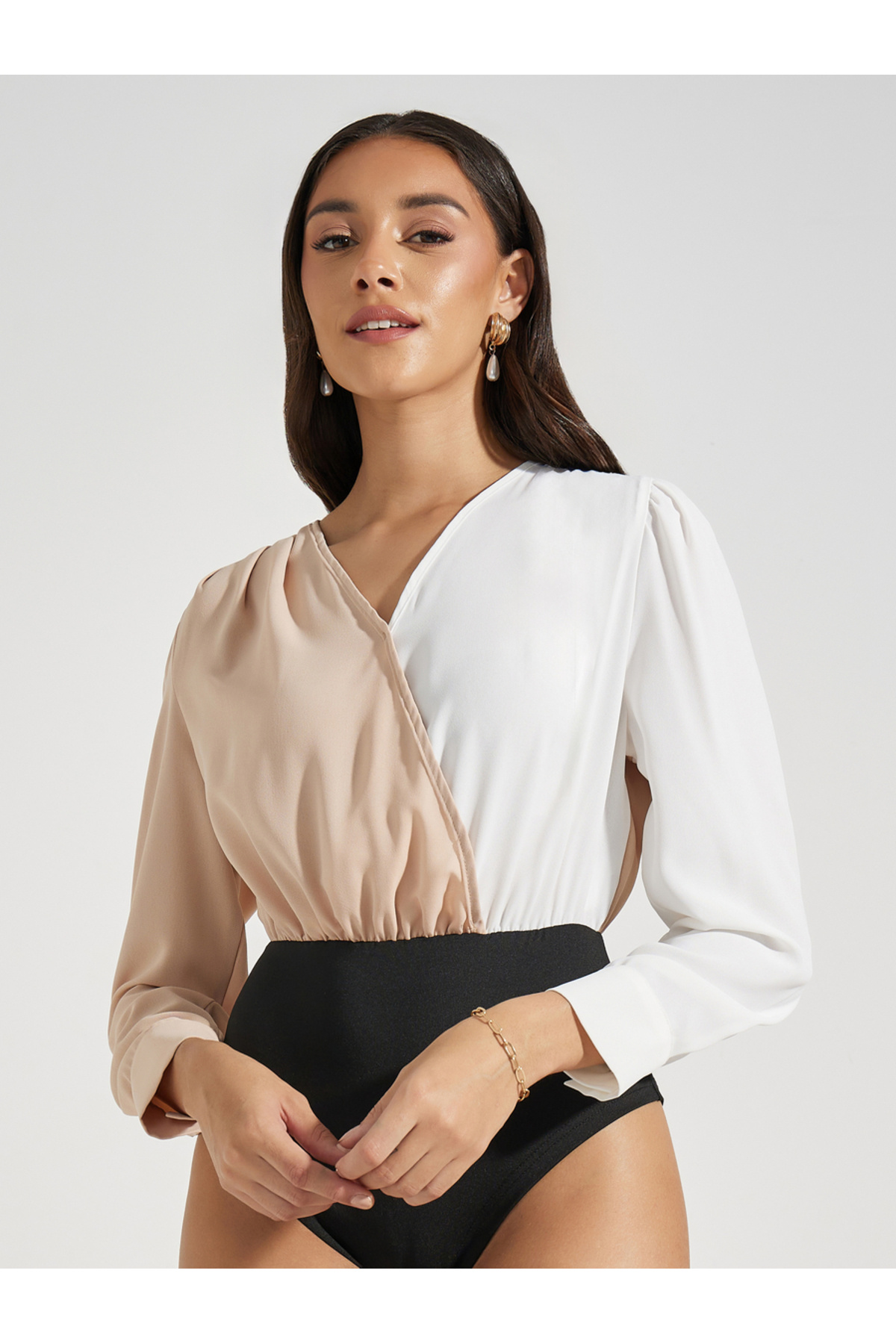 Styli-Color Block Wrap Front Bodysuit 1