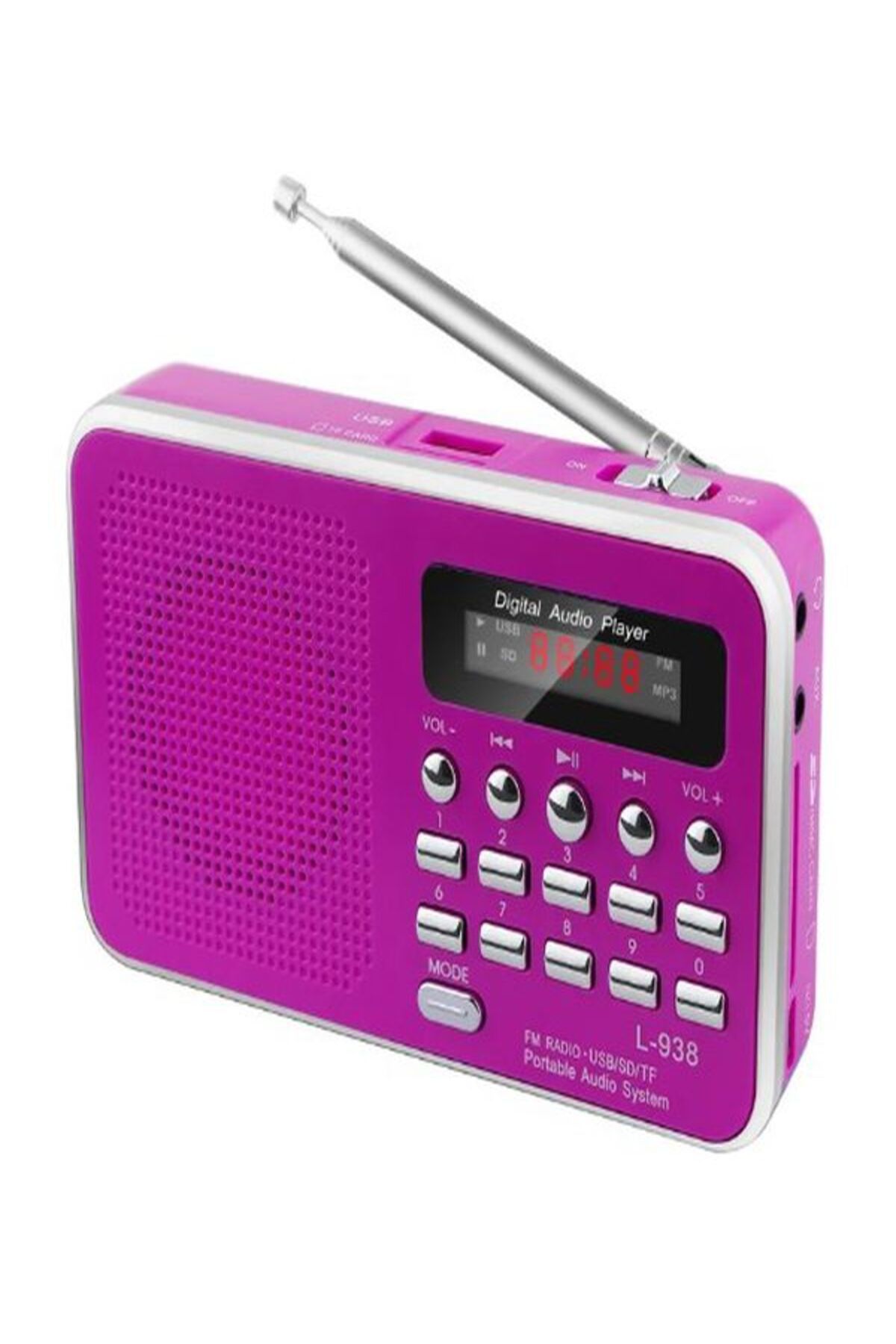Dijital Ekranlı Şarjlı Taşınabilir Radyo Usb Tf Destekli Cep Radyosu L-938 - Pembe