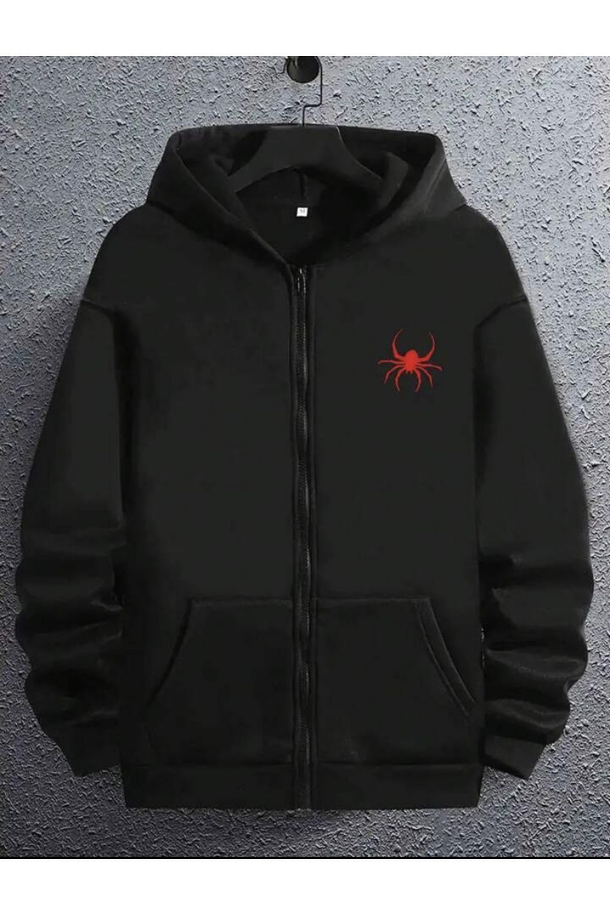 Unisex Örümcek Baskılı Fermuarlı Hırka - 2 iplik — مشکی F2S00008