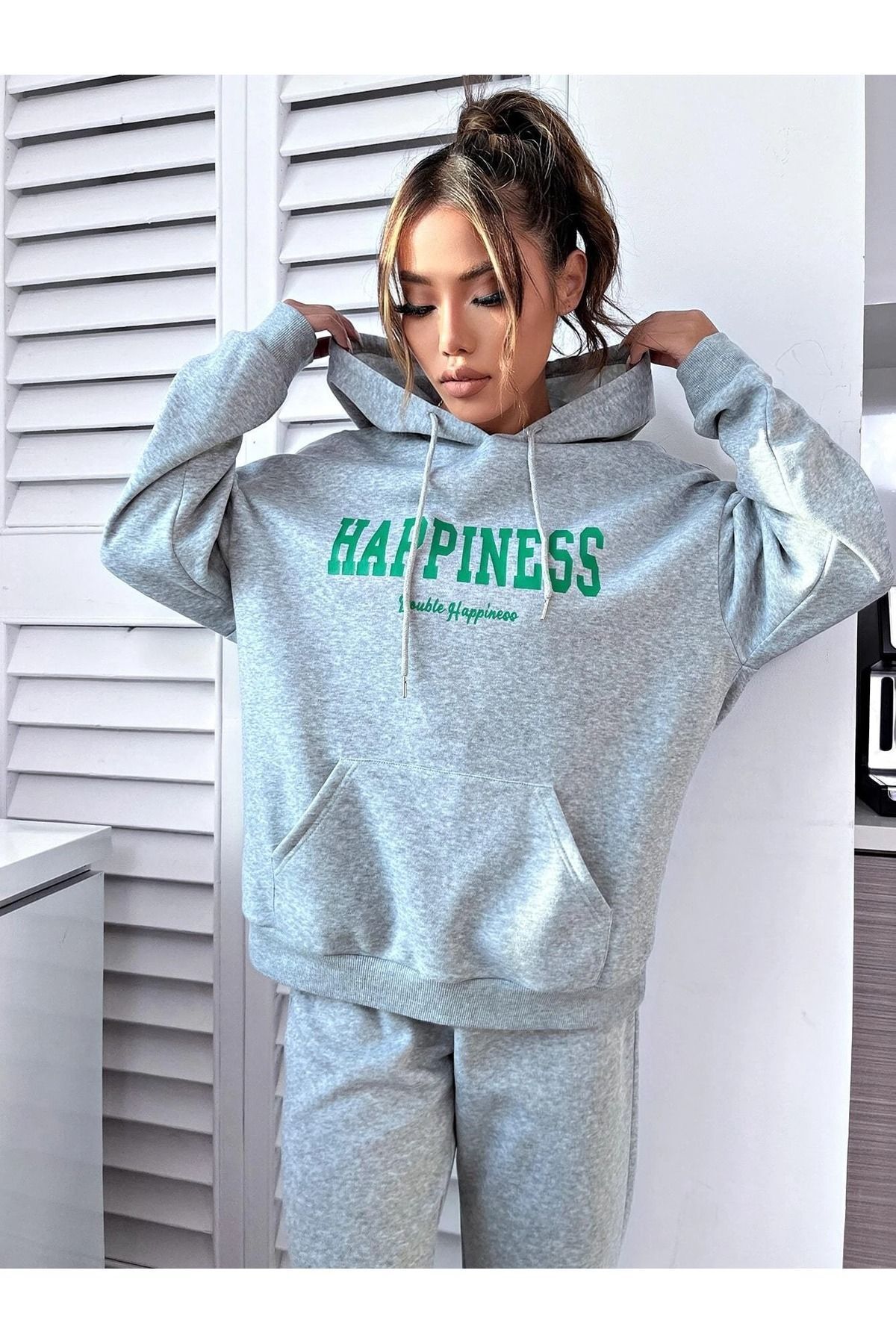 سویشرت ورزشی هپینس مدل Jogger - ست ورزشی طرح‌دار خاکستری با کلاه — خاکستری HPNNSTKMM-CA — تصویر 5 از 5