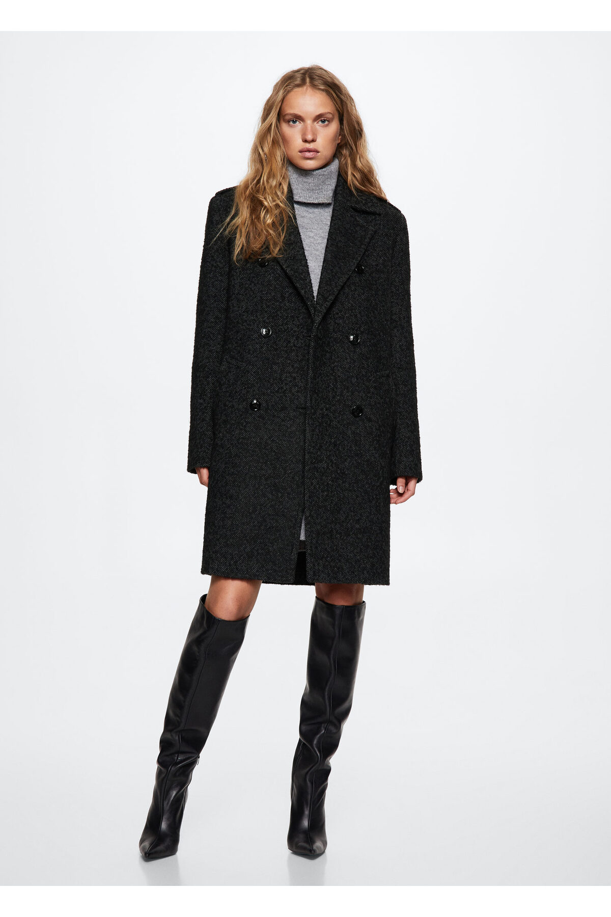 MANGO Woman Lacivert Kadın Kruvaze Palto  37079086