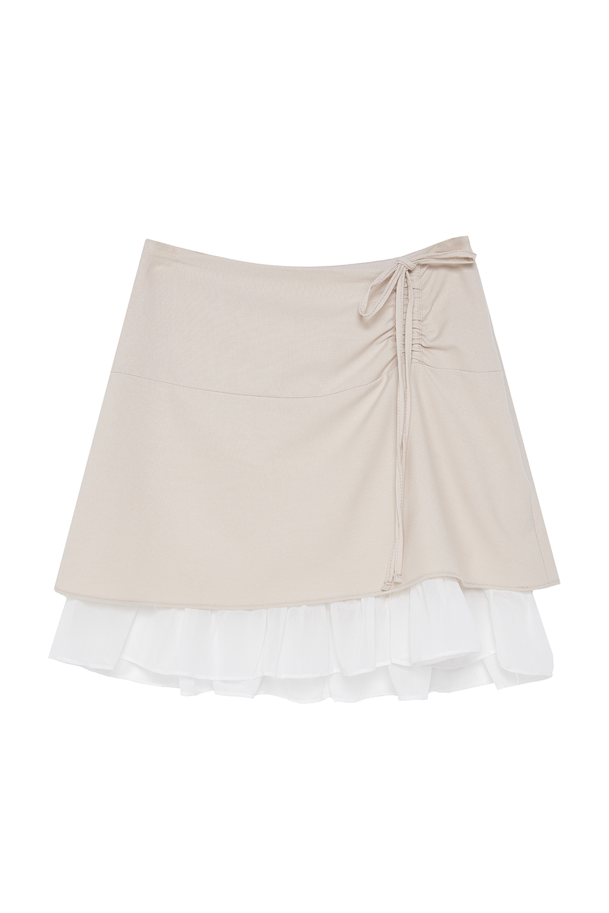 Trendyolmilla  Bej Bağlama Detaylı Etek Ucu Fırfırlı Mini Boy Dokuma Etek TWOSS24ET00221 - Görsel 6