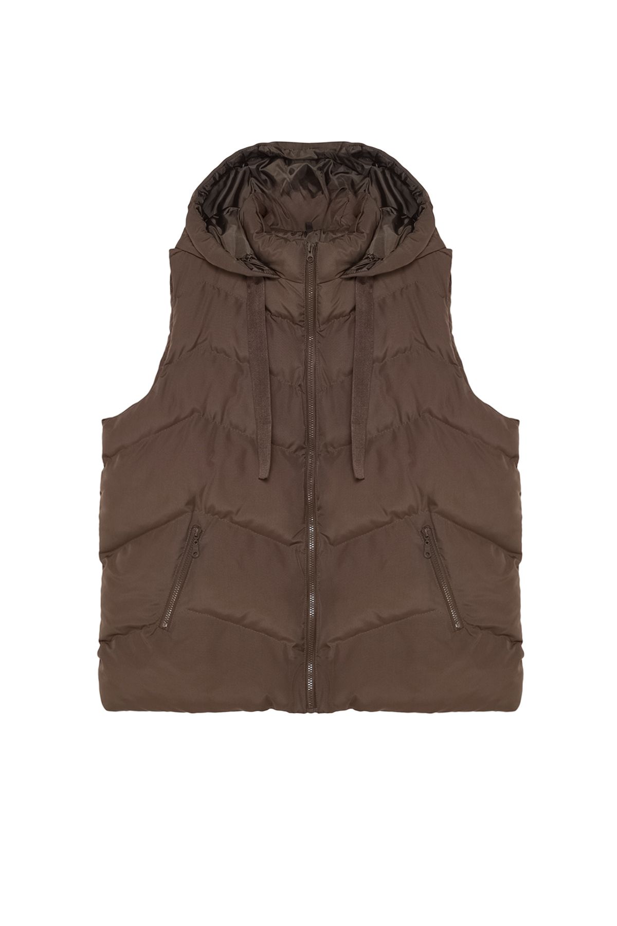 Trendyol Curve-Khakifarbene Steppweste mit Kapuze für die Saison - Regular Fit TBBAW24BH00002 7