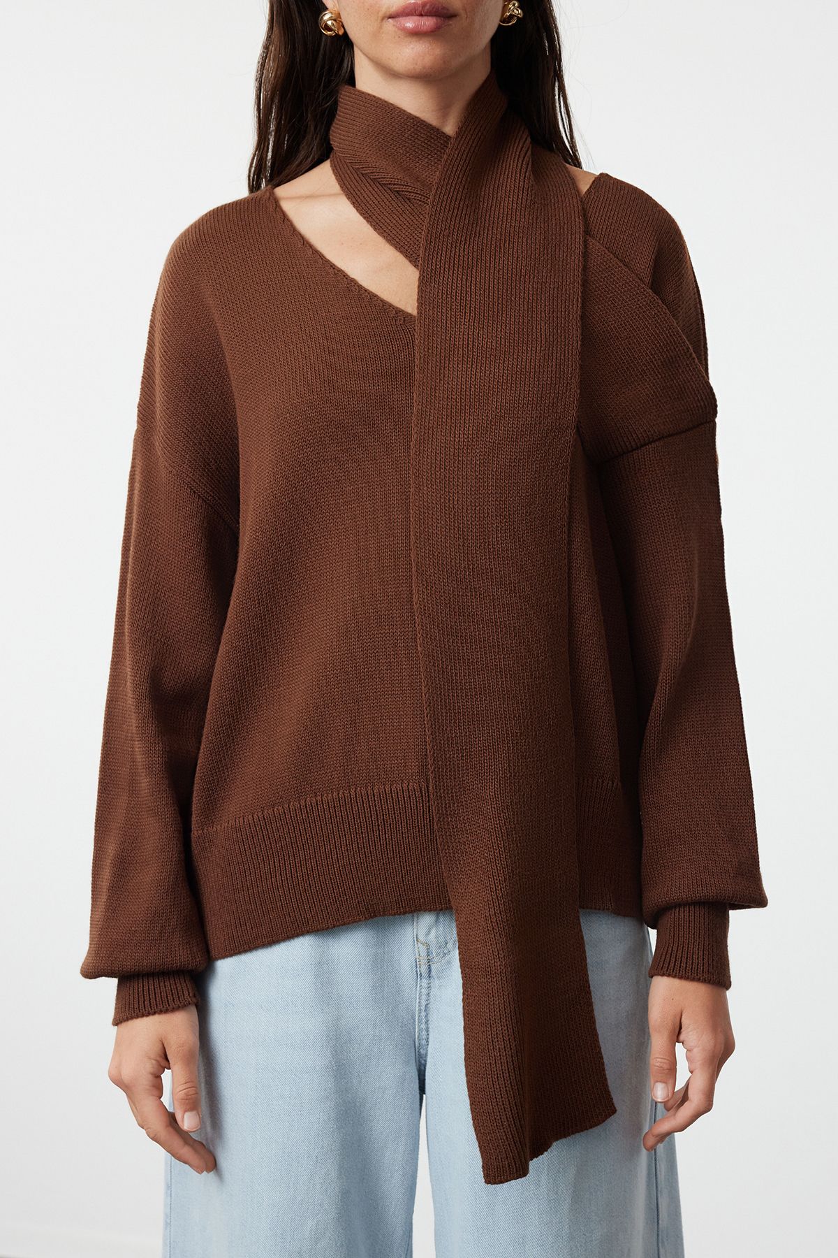 Trendyol Collection-Schal Strickpullover Braun - TWOAW25KZ00067 3