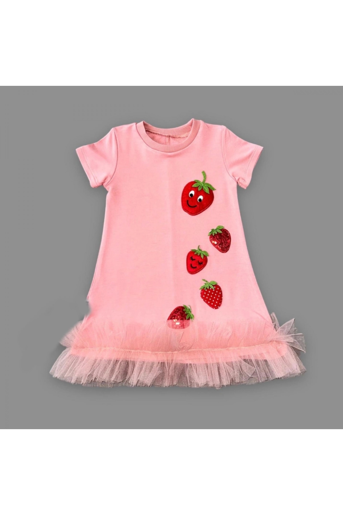 Sequined Strawberries Embroidered Skirt Gilet Girl's Dress