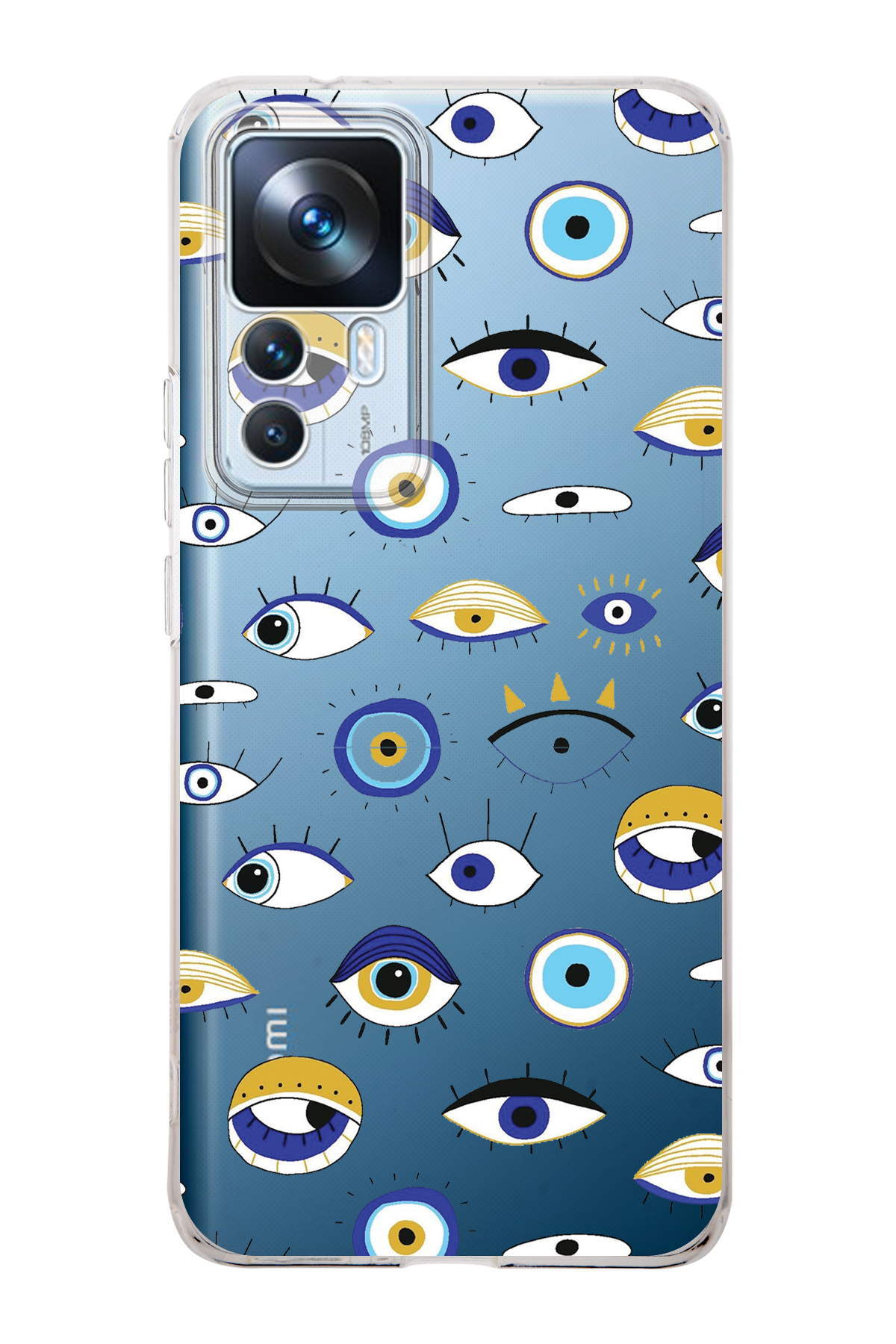 Xiaomi Mi 12T ile Uyumlu 1mm Slim Fit Nazar Boncuğu 2 Baskılı Şeffaf Kılıf