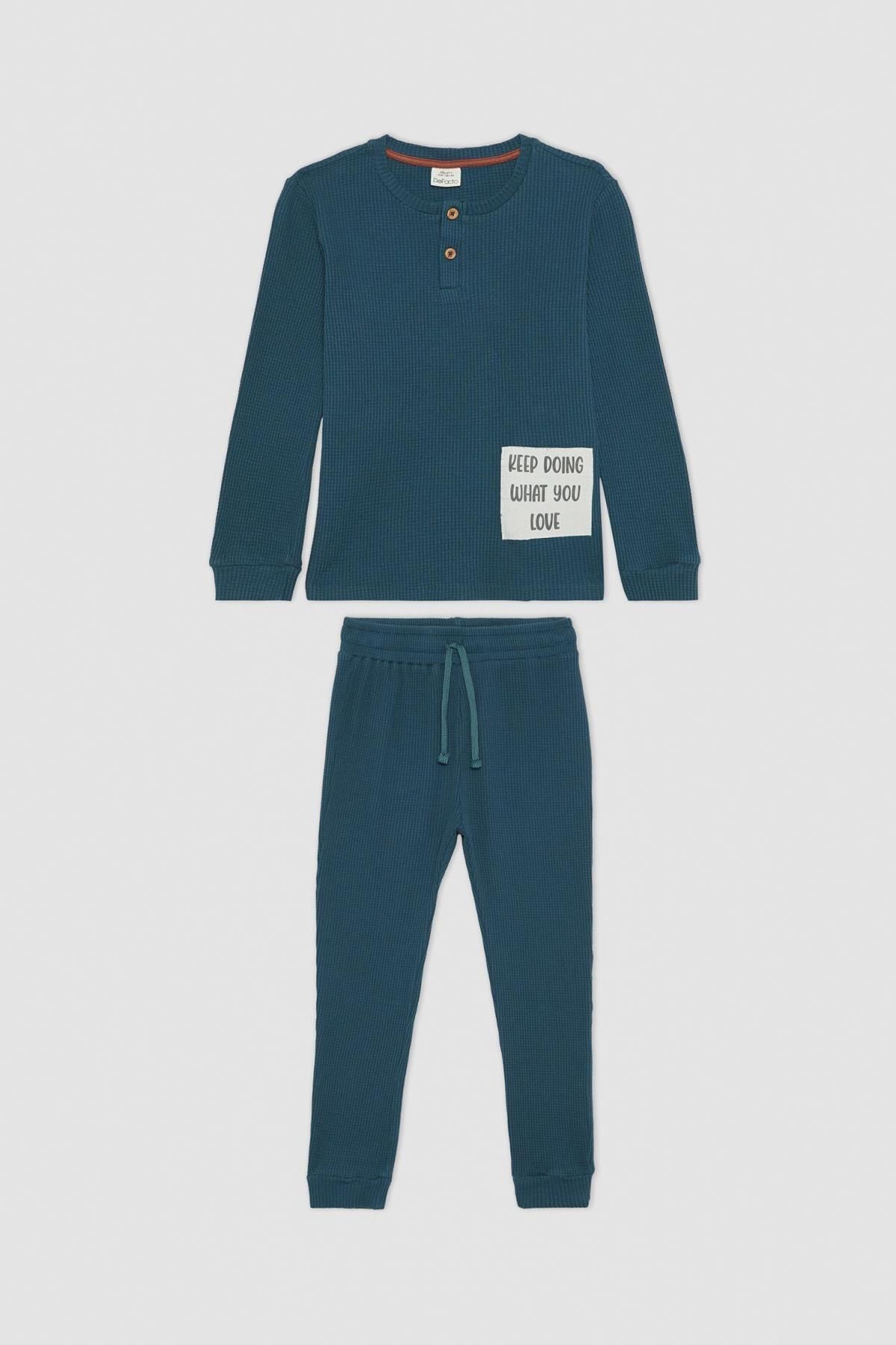 DeFacto-Waffle Patterned Boy's Pajama Set - Long Sleeve A9613a823wn 6