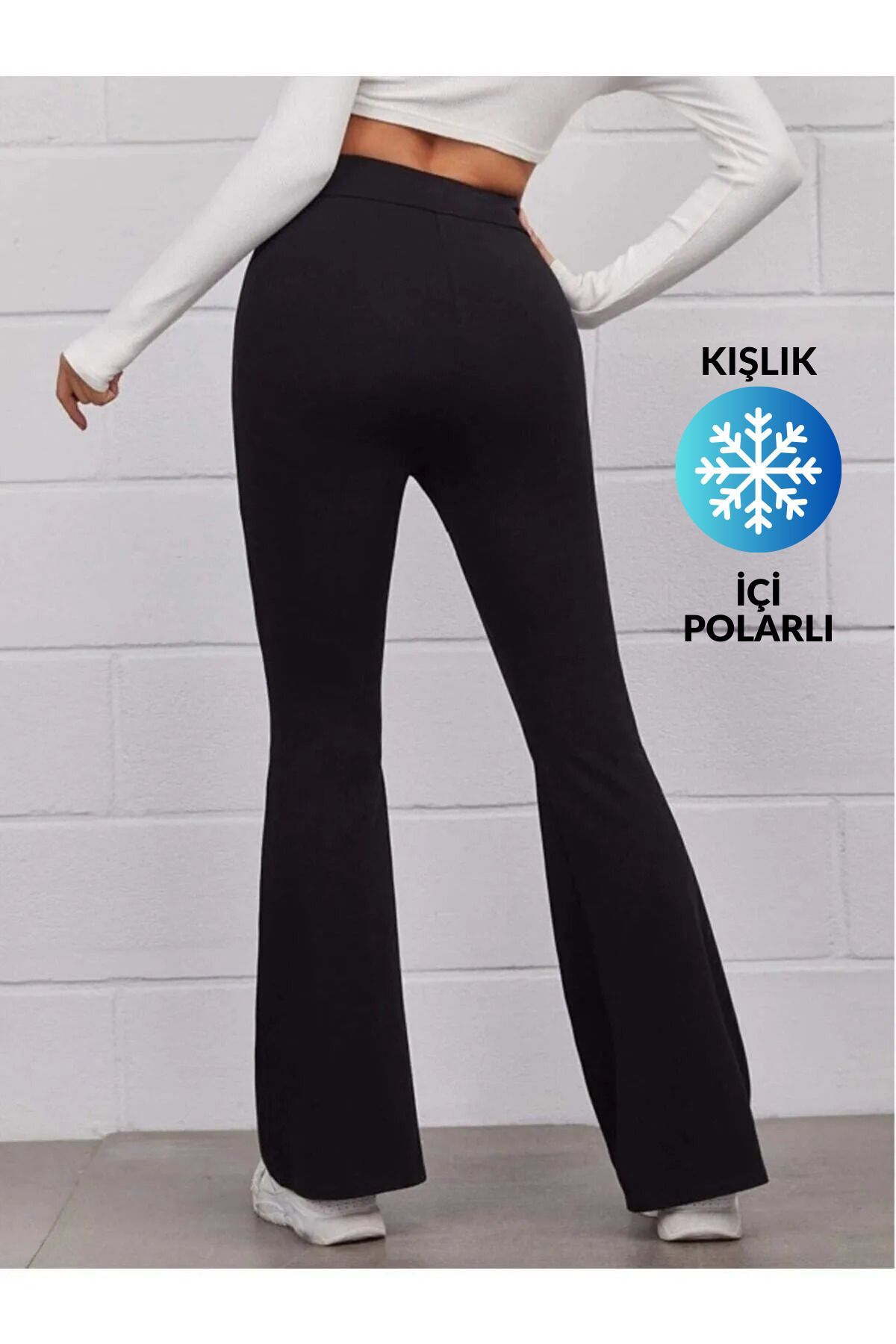 cicekhomedekor  Ispanyol Paça Şardonlu Kışlık Tayt İçi Polarlı Yüksek Bel Pantolon Büyük Battal Beden - Görsel 2