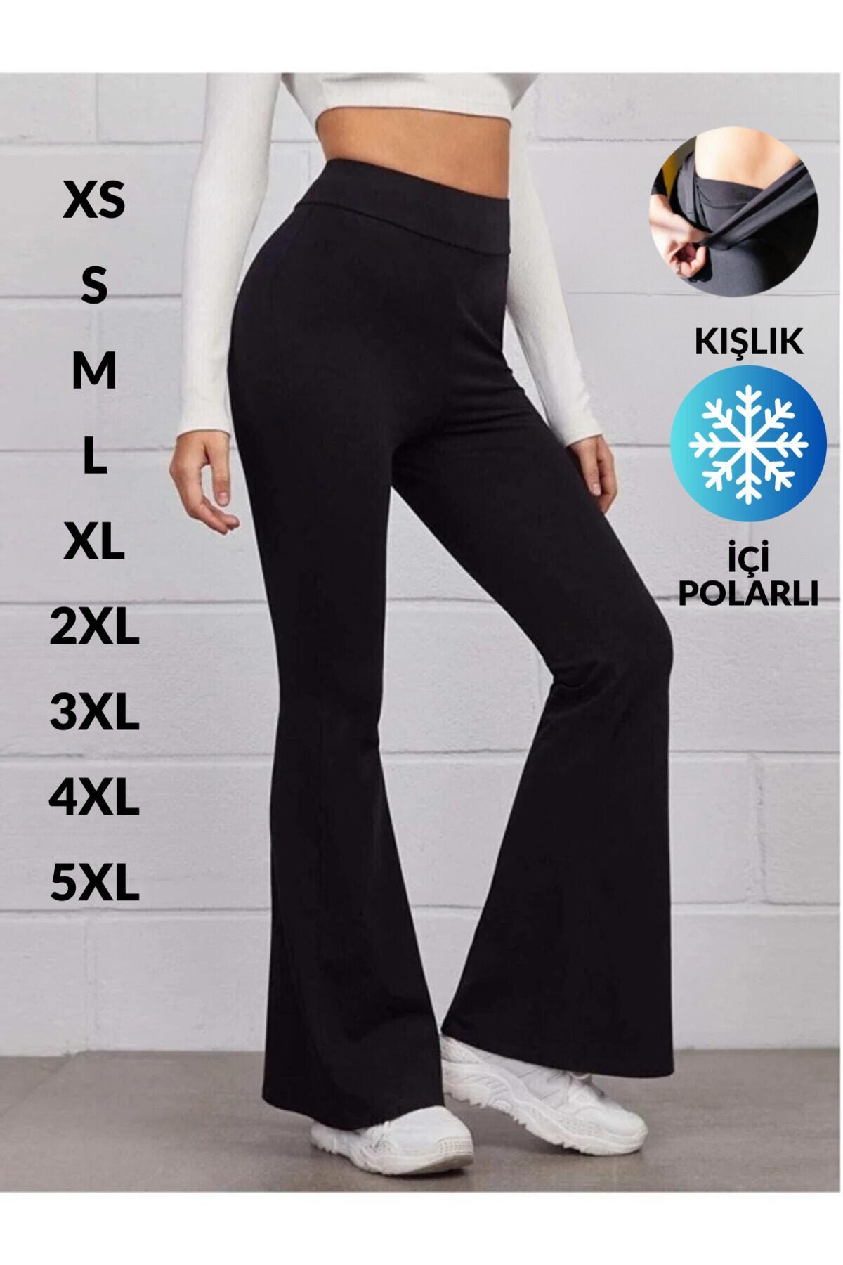 cicekhomedekor Ispanyol Paça Şardonlu Kışlık Tayt İçi Polarlı Yüksek Bel Pantolon Büyük Battal Beden