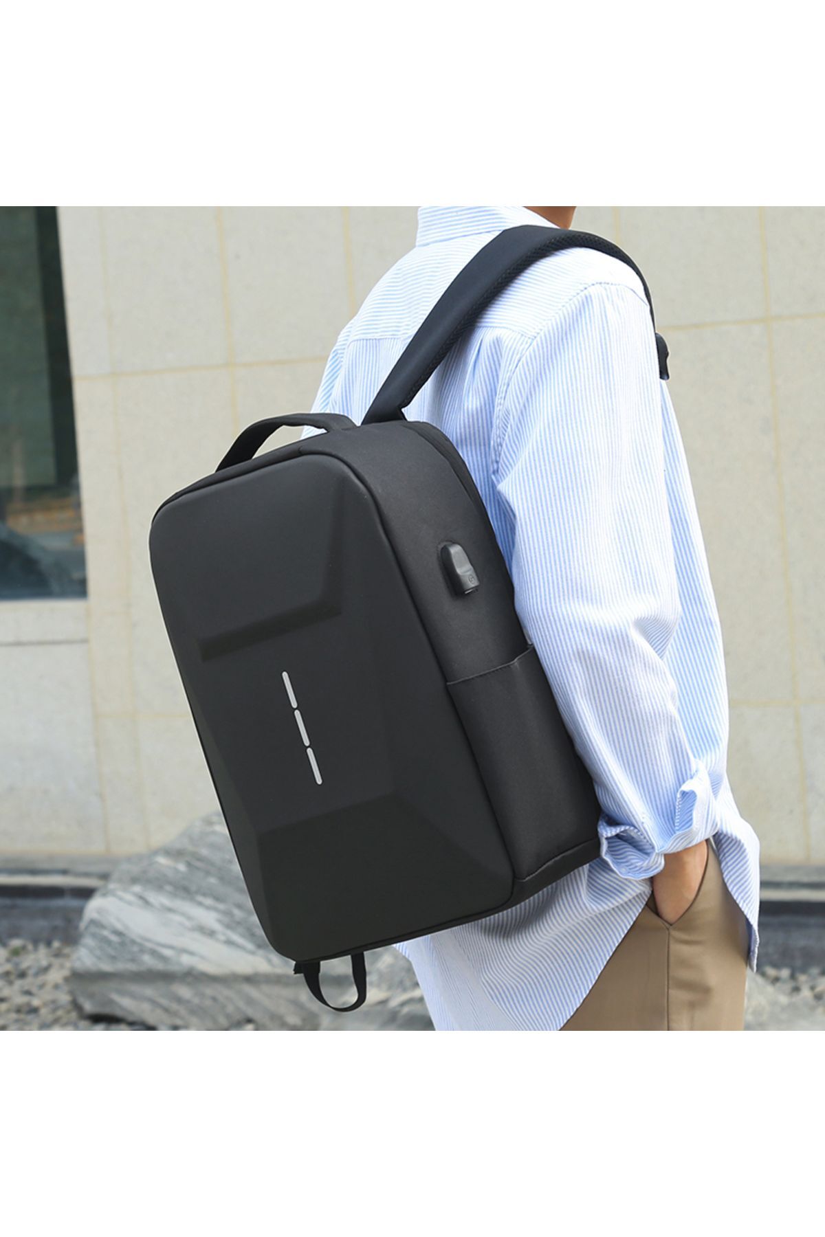 DEKOHOP  Laptop Sırt Çantası Usb Şarj Girişli Fermuar Kilitli Notebook Ipad ve Günlük Eşya Taşıma Çantası - Görsel 6