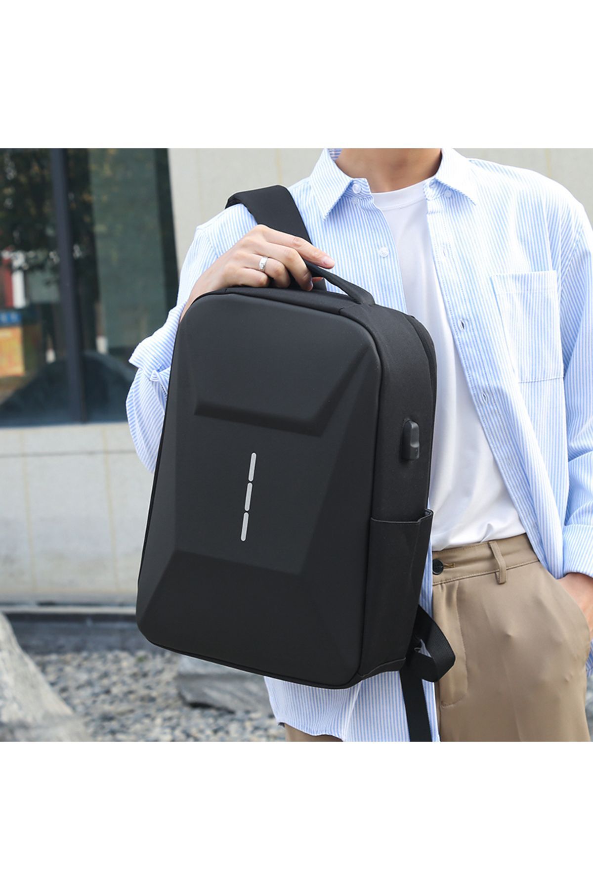 DEKOHOP  Laptop Sırt Çantası Usb Şarj Girişli Fermuar Kilitli Notebook Ipad ve Günlük Eşya Taşıma Çantası - Görsel 8