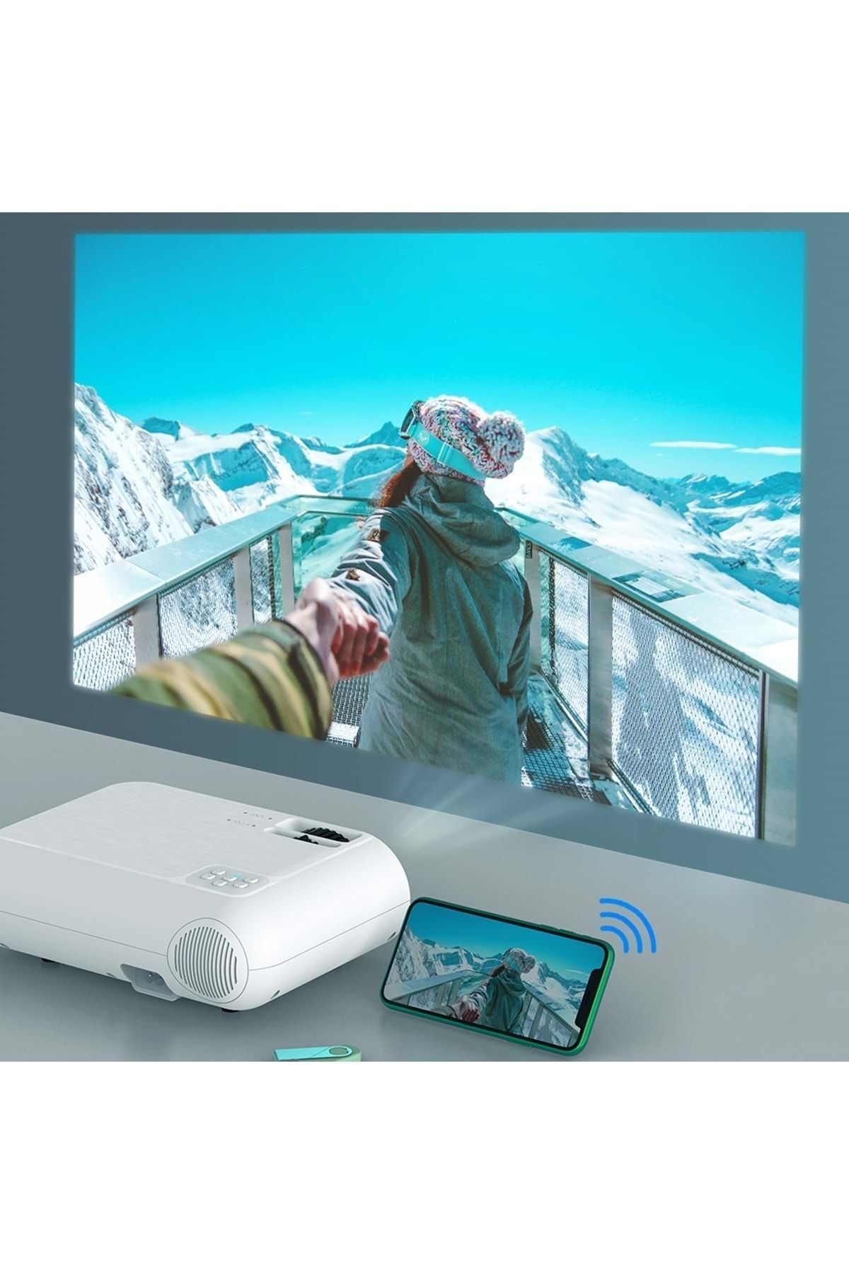 P62 Full Hd Destekli Wifi & Ios & Android Cep Tel Yansıtma Mini Projeksiyon Cihazı - 6