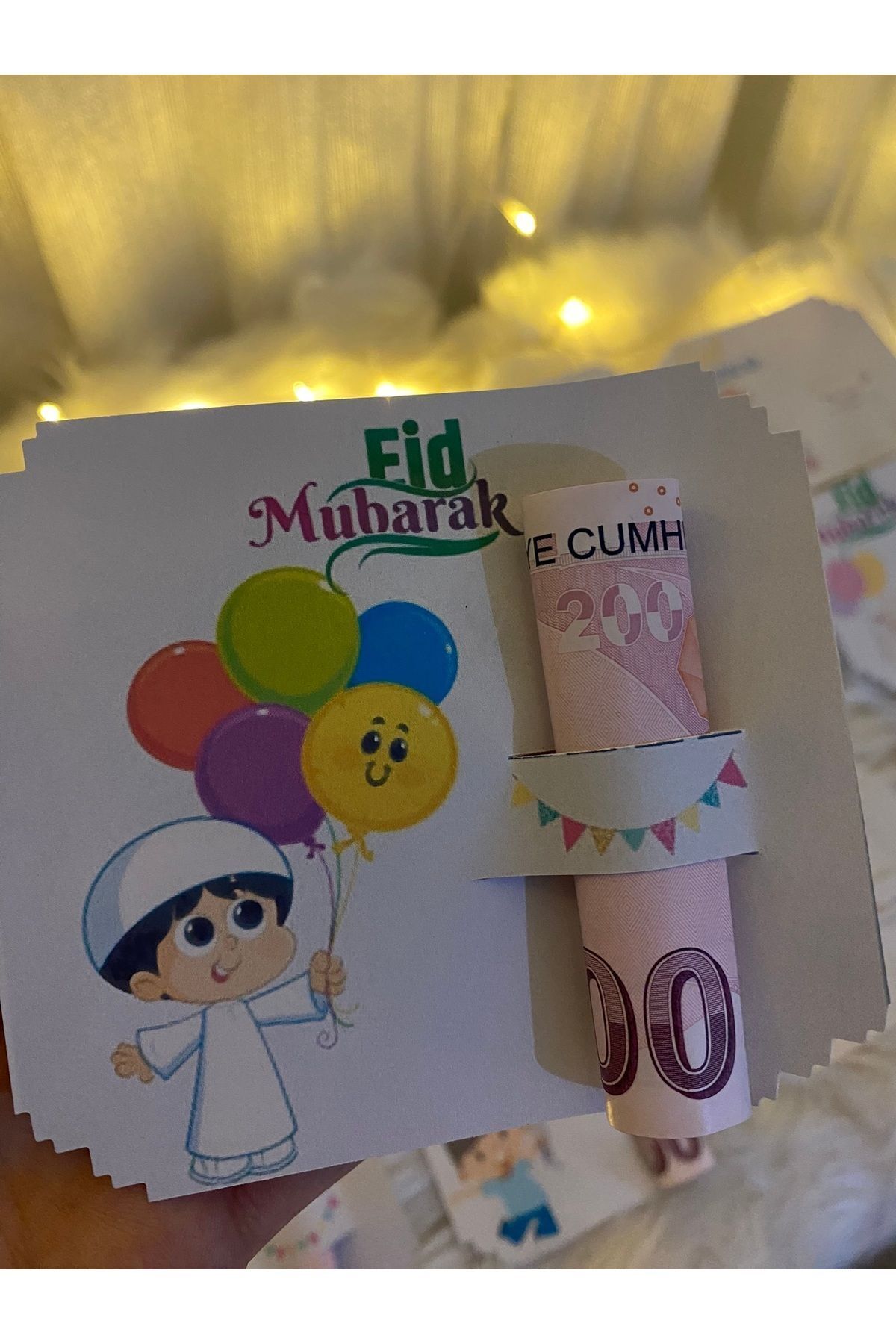 10 Adet Minnak Kuzucuk Bayram Kartı Türkçe - Bayram Tebrik Kartı - Bayram Harçlık Kartı