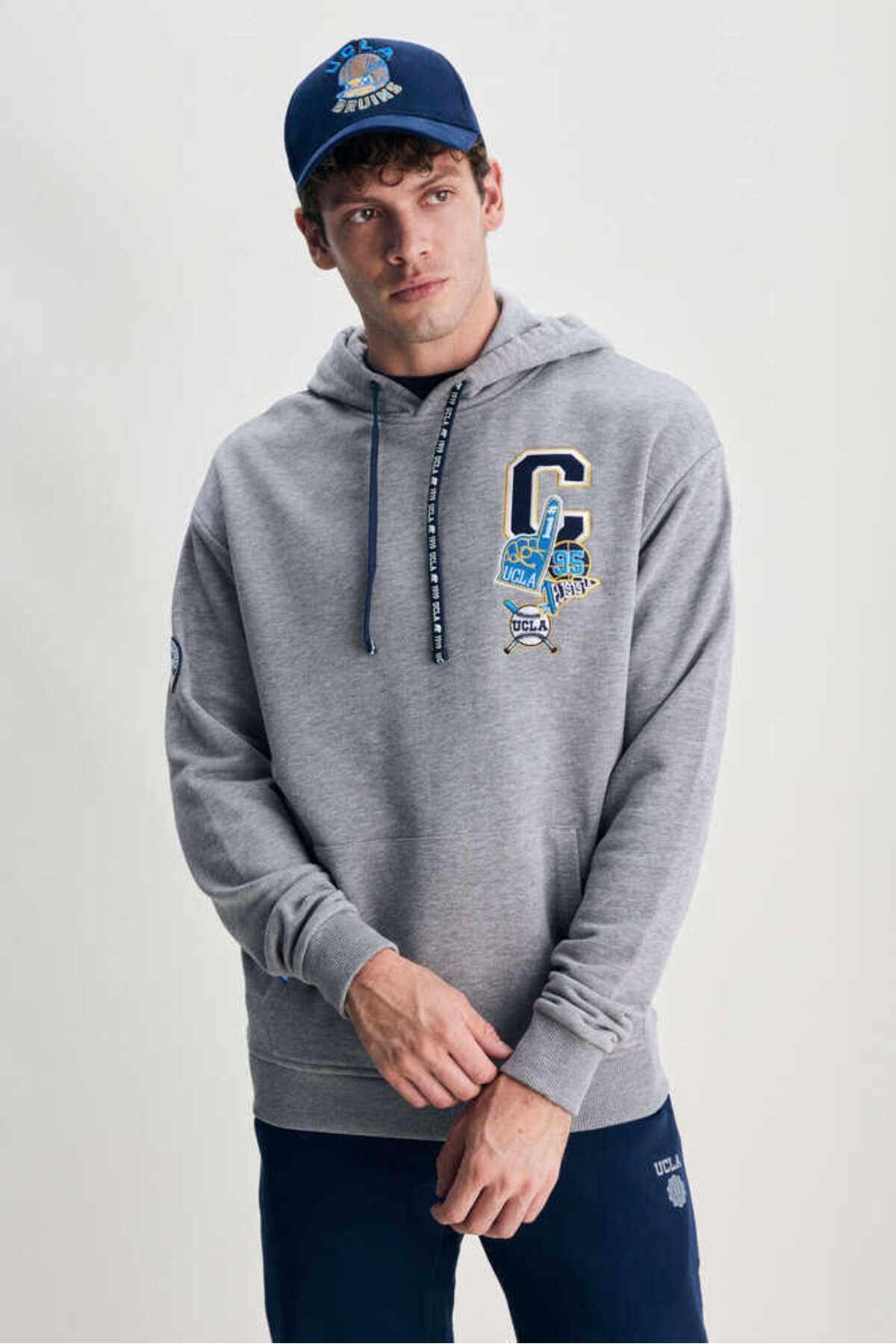 Ucla ROSS Gray Hooded Embroidered Oversize Men s Sweatshirt Trendyol