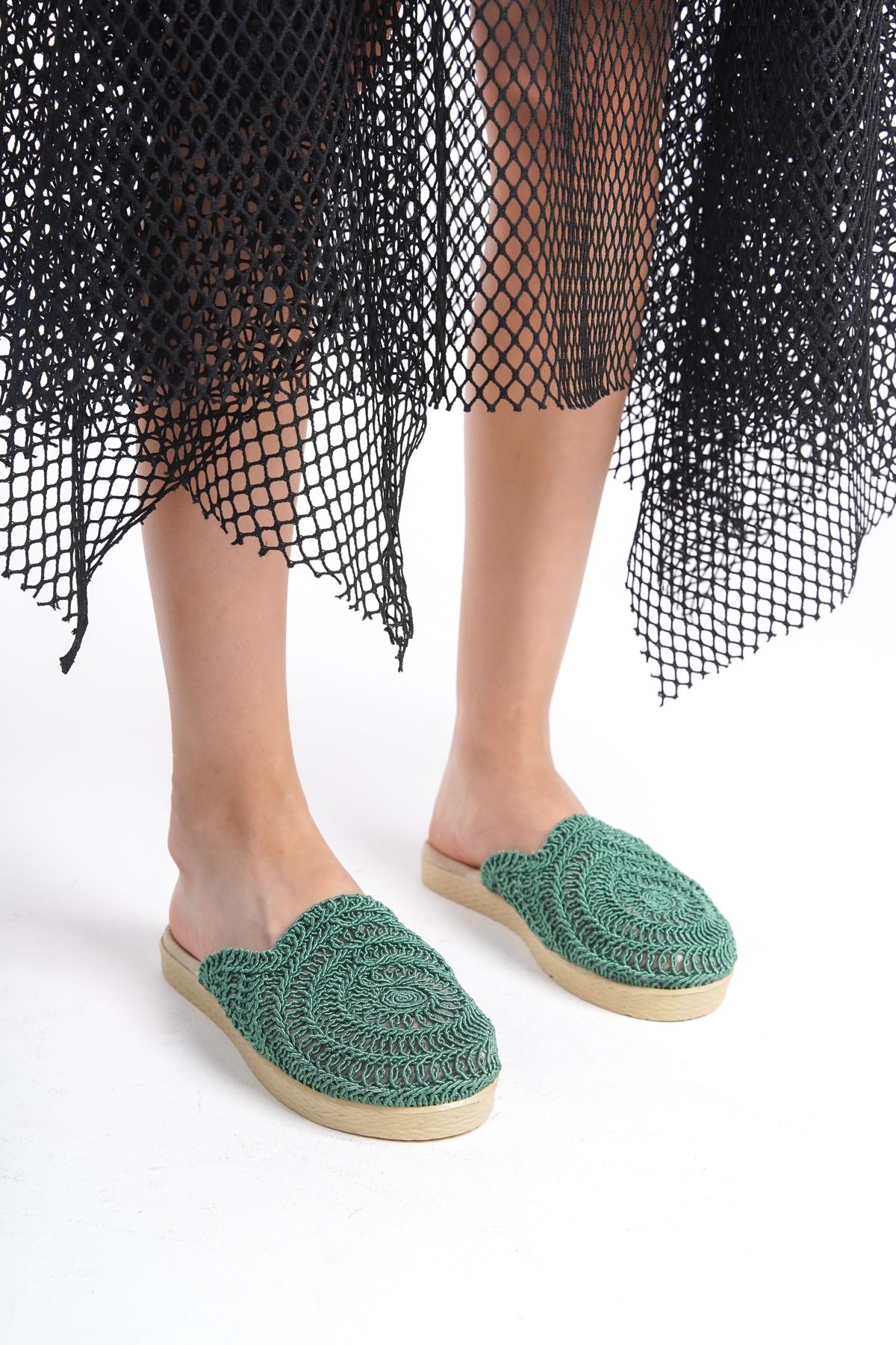 Moda Değirmeni-Water Green Women's Lace Slippers - BG1027-122-0001 3