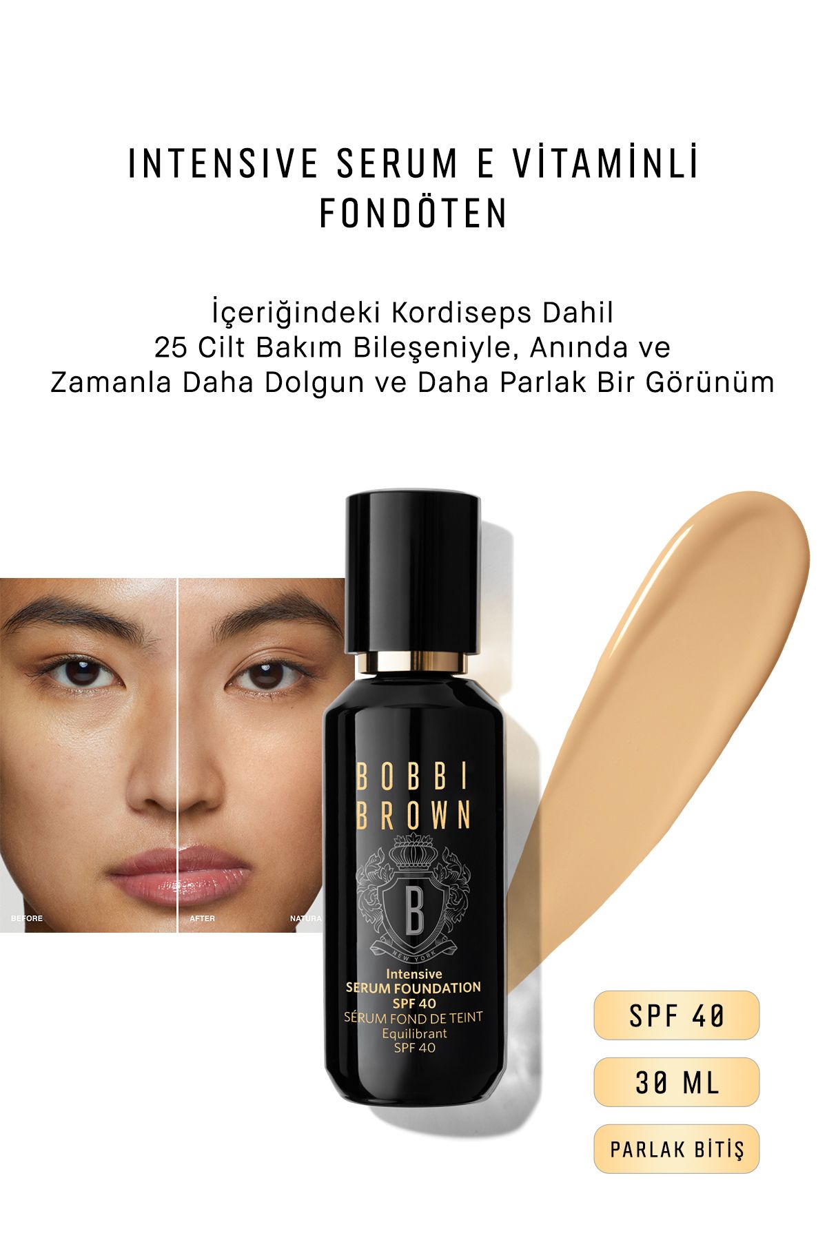 Bobbi Brown Интенсивная сыворотка с витамином Е Foundation Spf 40 Shiny Finish 30 мл - Натуральный загар 716170229263 93890