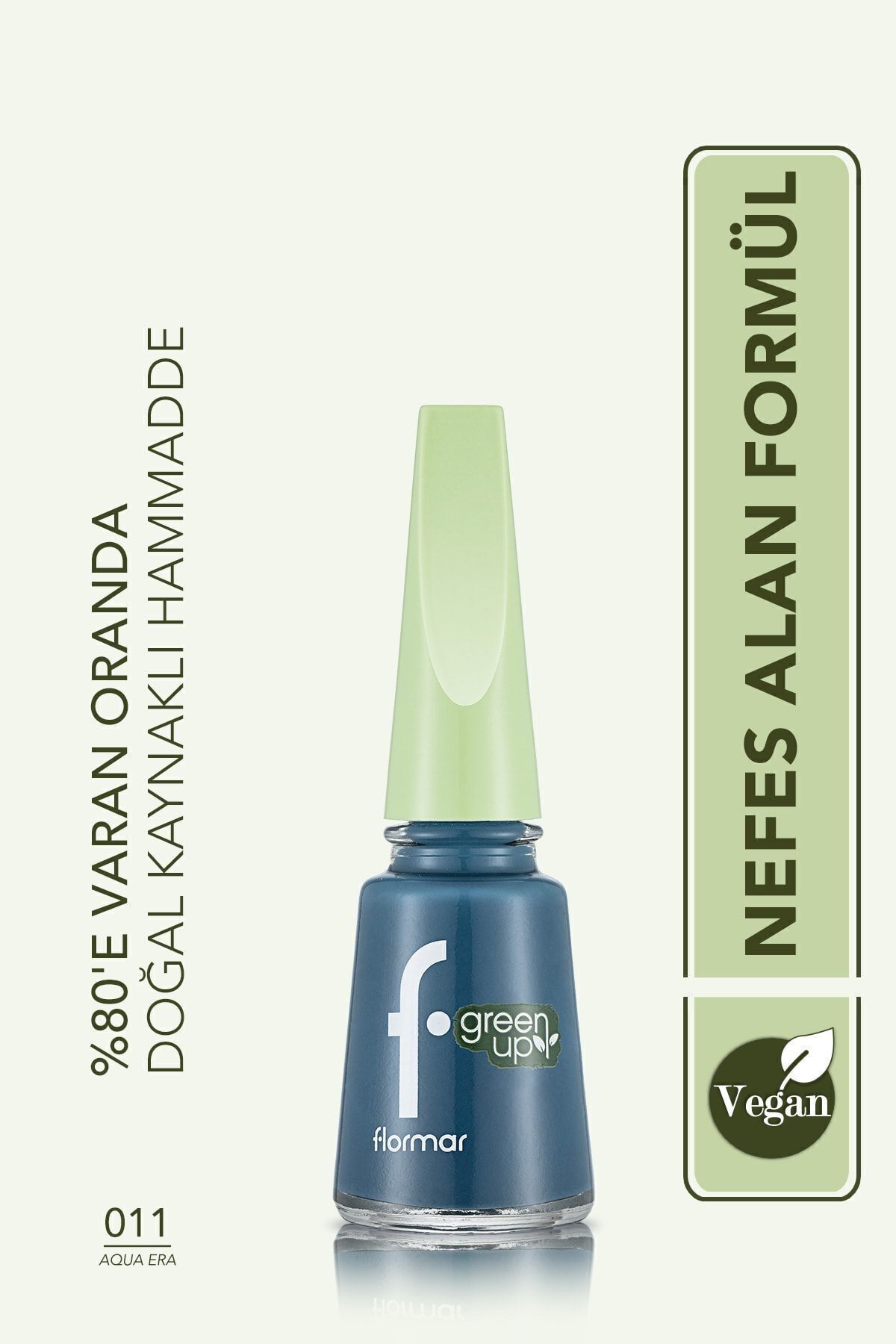 Лак для ногтей Flormar Shiny Finish Breathable Vegan, зеленый Up Nail Enamel-011 Aqua Era-4251903324083 34000089-011