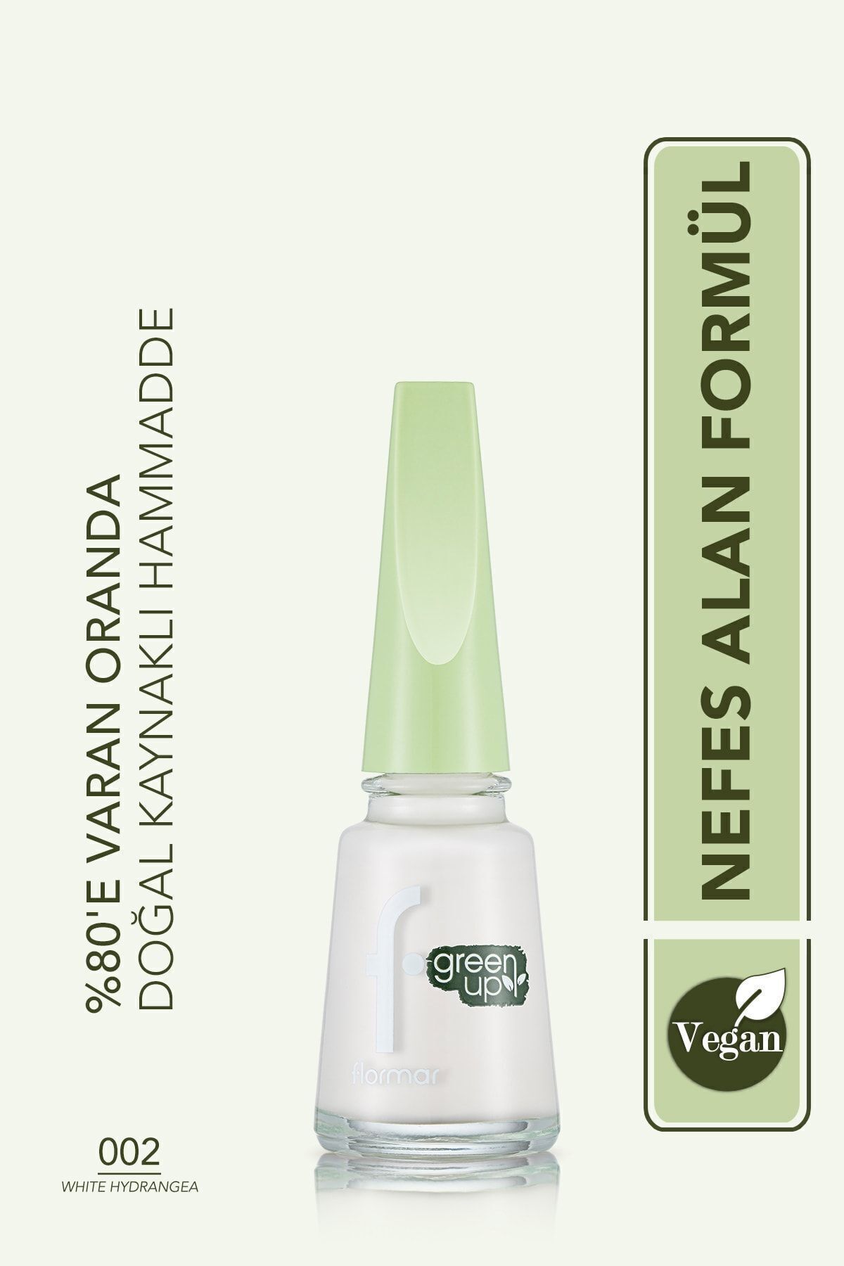 Дышащий веганский лак для ногтей Flormar Shiny Finish, зеленый Up Nail Enamel-002, White Hydrangea-4251903323994 34000089-002