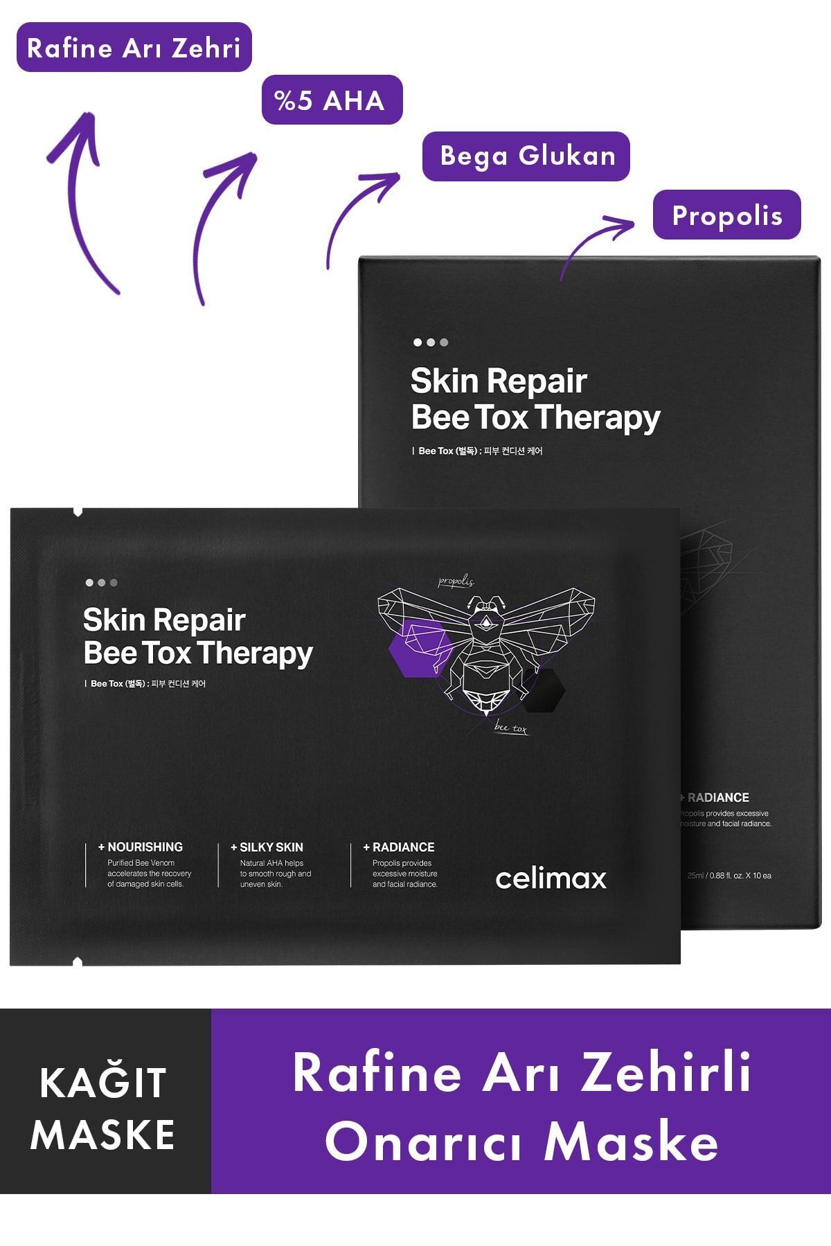ماسک صورت 10S زهر زنبور عسل در ترمیم پوست ورق درمانی توکس 25MLX10ET Celimax