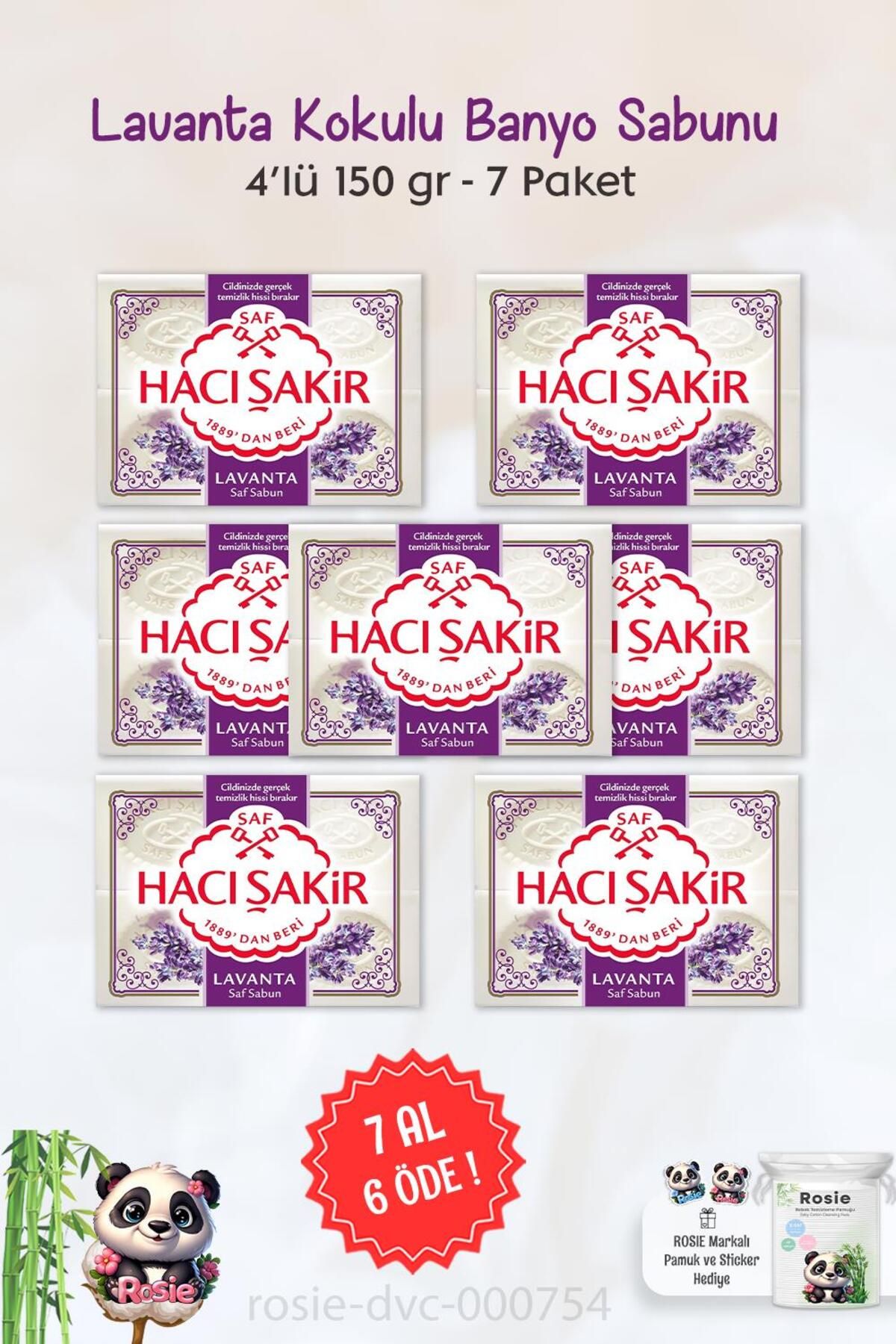 خرید 7، پرداخت 6 صابون حمام معطر Hacı Şakir اسطوخودوس 4 x 150 گرم و رزی Hacı Şakir