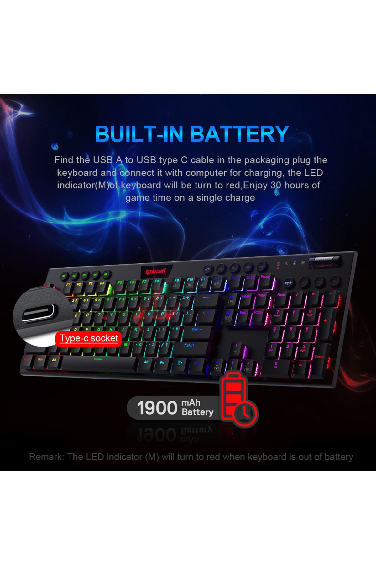 Choice-REDRAGON Horus K618 RGB support Bluetooth 5.0 wireless USB 2.4G 3 mode Mechanical Gaming Keyboard... 3