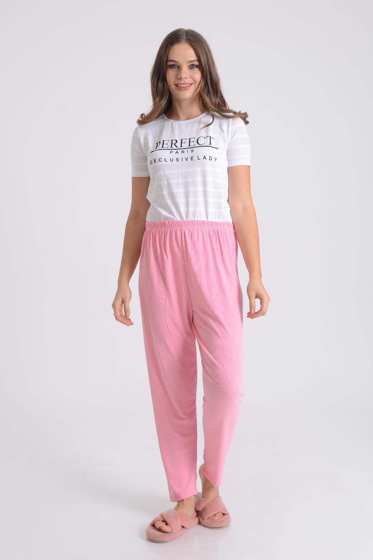 PİNKMARK PINKMARK KADIN BELİ LASTİKLİ RAHAT KESİM PAMUKLU BATTAL BÜYÜK BEDEN PİJAMA ALTI PMPT25695