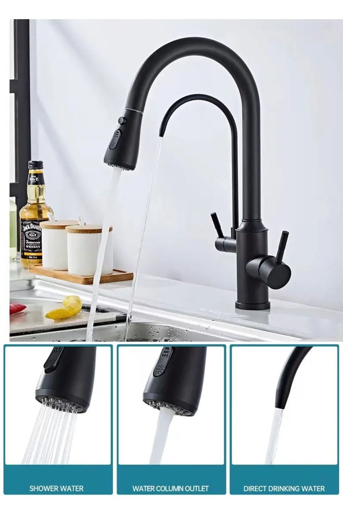 OEM-Black Spiral Fountain Kitchen Sink Faucet - Dual Flow Water Purification Outlet 2