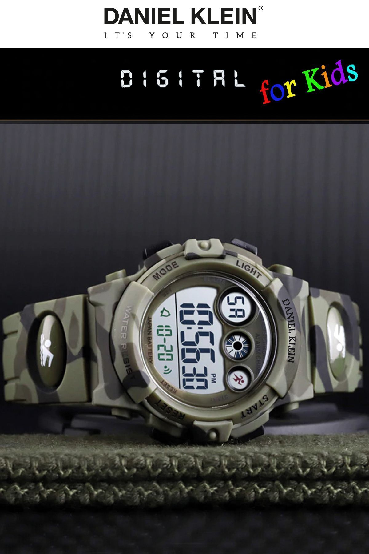 Daniel Klein-Boy's Armband Watch in Army Green with 4 Different Lights, Alarm and Stopwatch Features, Age 5-10 2