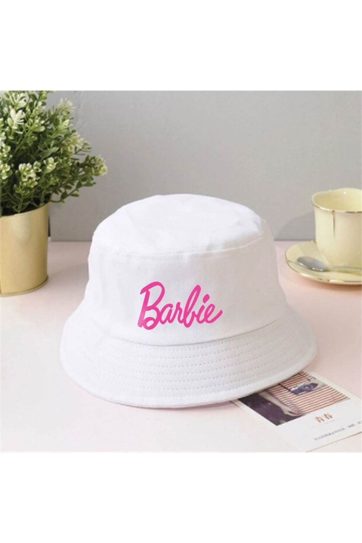 Kostebek Barbie Pink Logo Printed White Bucket Hat Trendyol