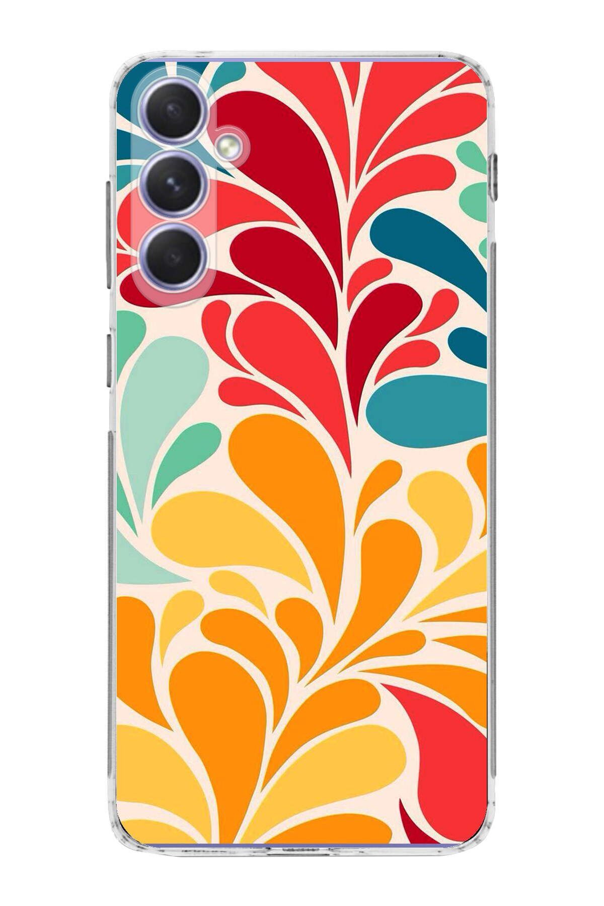 Samsung Galaxy A54 ile Uyumlu 1mm Slim Fit Retro Colors 5 Baskılı Şeffaf Kılıf