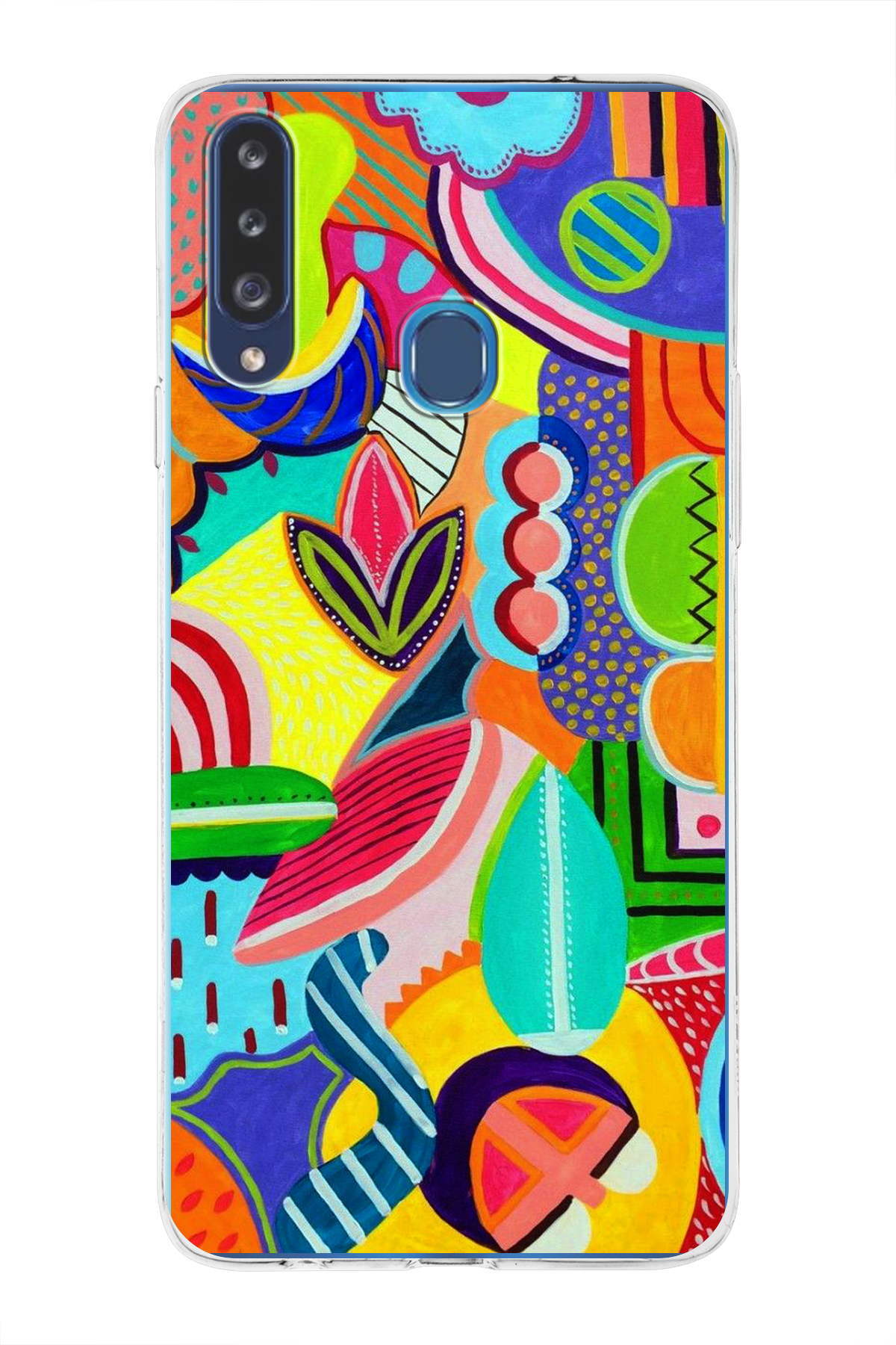 Samsung Galaxy A20s ile Uyumlu 1mm Slim Fit Retro Colors 6 Baskılı Şeffaf Kılıf