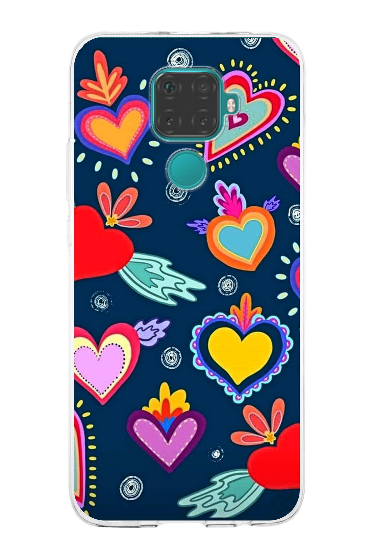 Huawei Mate 30 Lite ile Uyumlu 1mm Slim Fit Retro Colors 3 Baskılı Şeffaf Kılıf