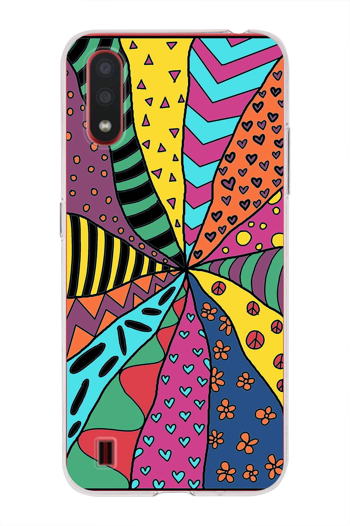 Samsung Galaxy A01 ile Uyumlu 1mm Slim Fit Retro Colors 4 Baskılı Şeffaf Kılıf