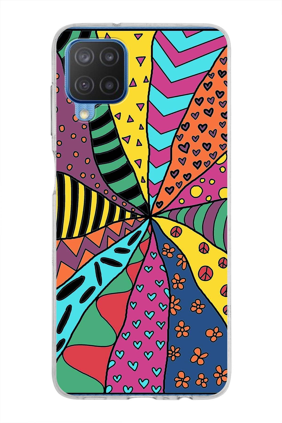 Samsung Galaxy M12 ile Uyumlu 1mm Slim Fit Retro Colors 4 Baskılı Şeffaf Kılıf