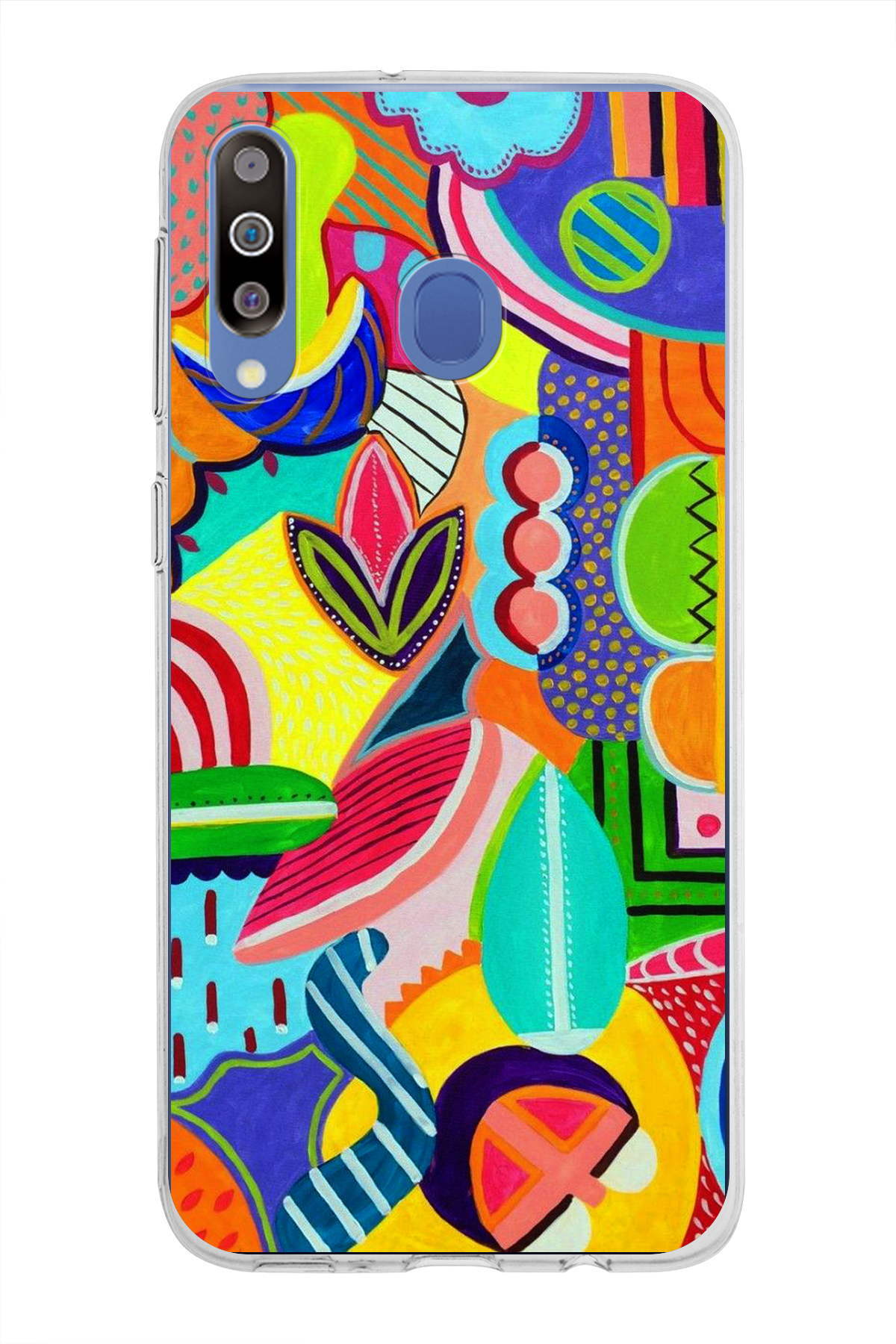 Samsung Galaxy M30 ile Uyumlu 1mm Slim Fit Retro Colors 6 Baskılı Şeffaf Kılıf
