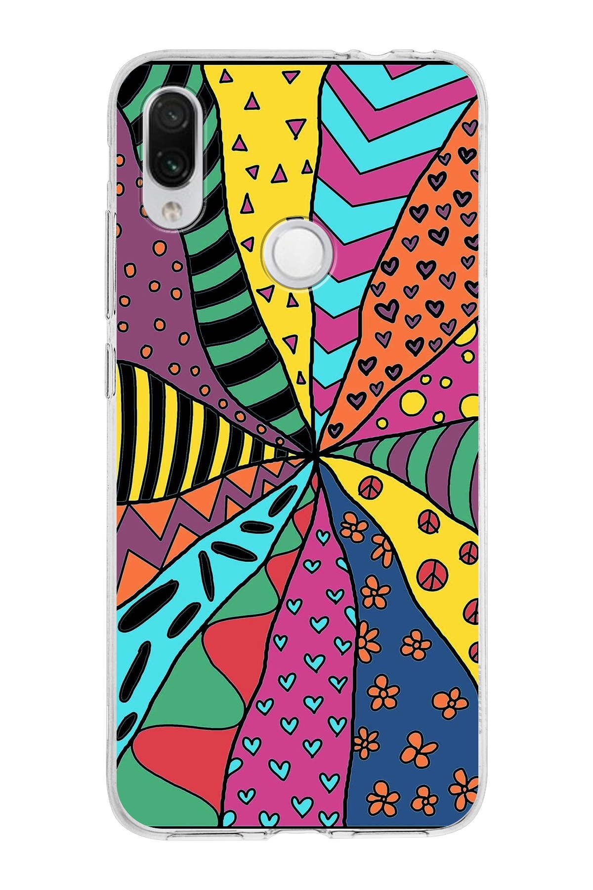 Xiaomi Redmi Note 7 ile Uyumlu 1mm Slim Fit Retro Colors 4 Baskılı Şeffaf Kılıf