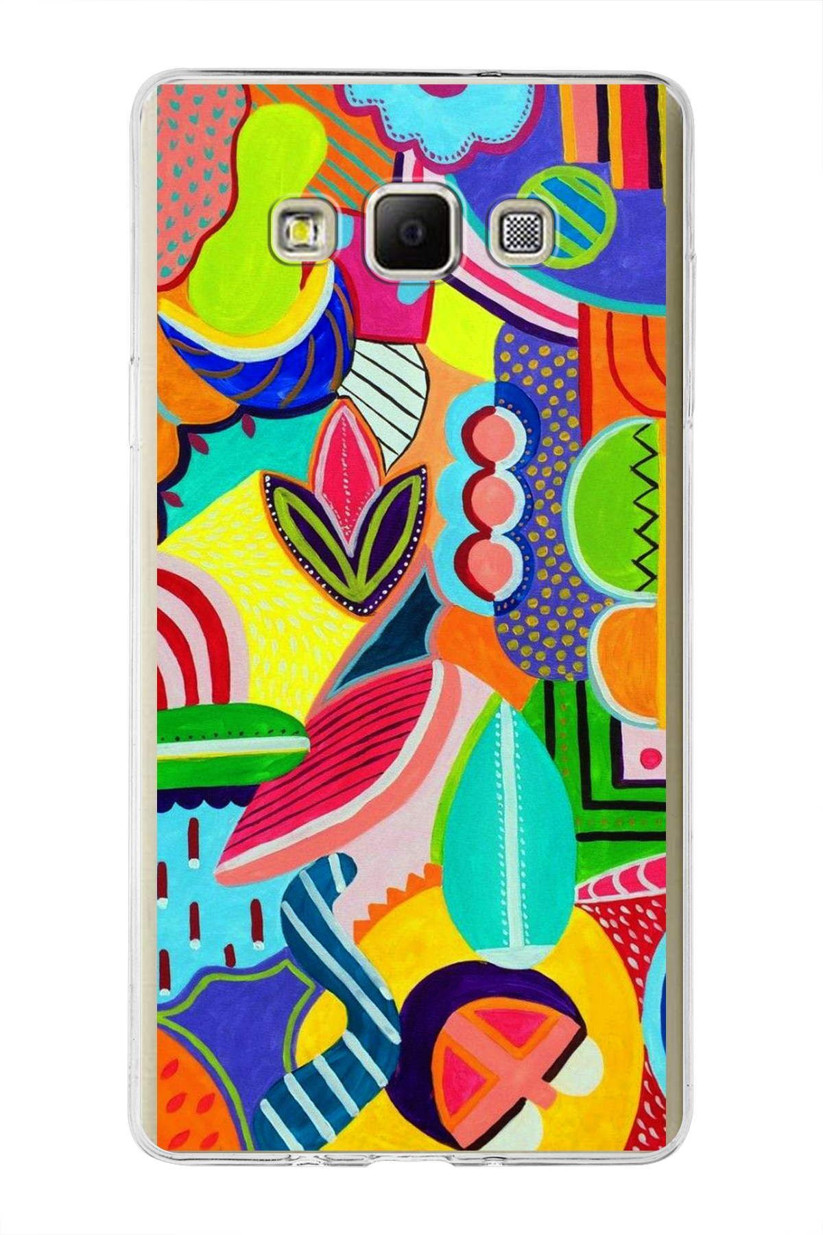 Samsung Galaxy A7 ile Uyumlu 1mm Slim Fit Retro Colors 6 Baskılı Şeffaf Kılıf