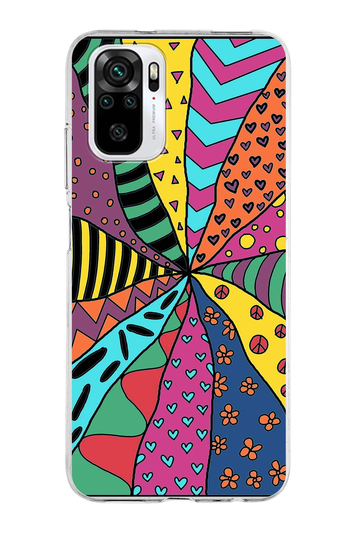 Xiaomi Redmi Note 10 ile Uyumlu 1mm Slim Fit Retro Colors 4 Baskılı Şeffaf Kılıf