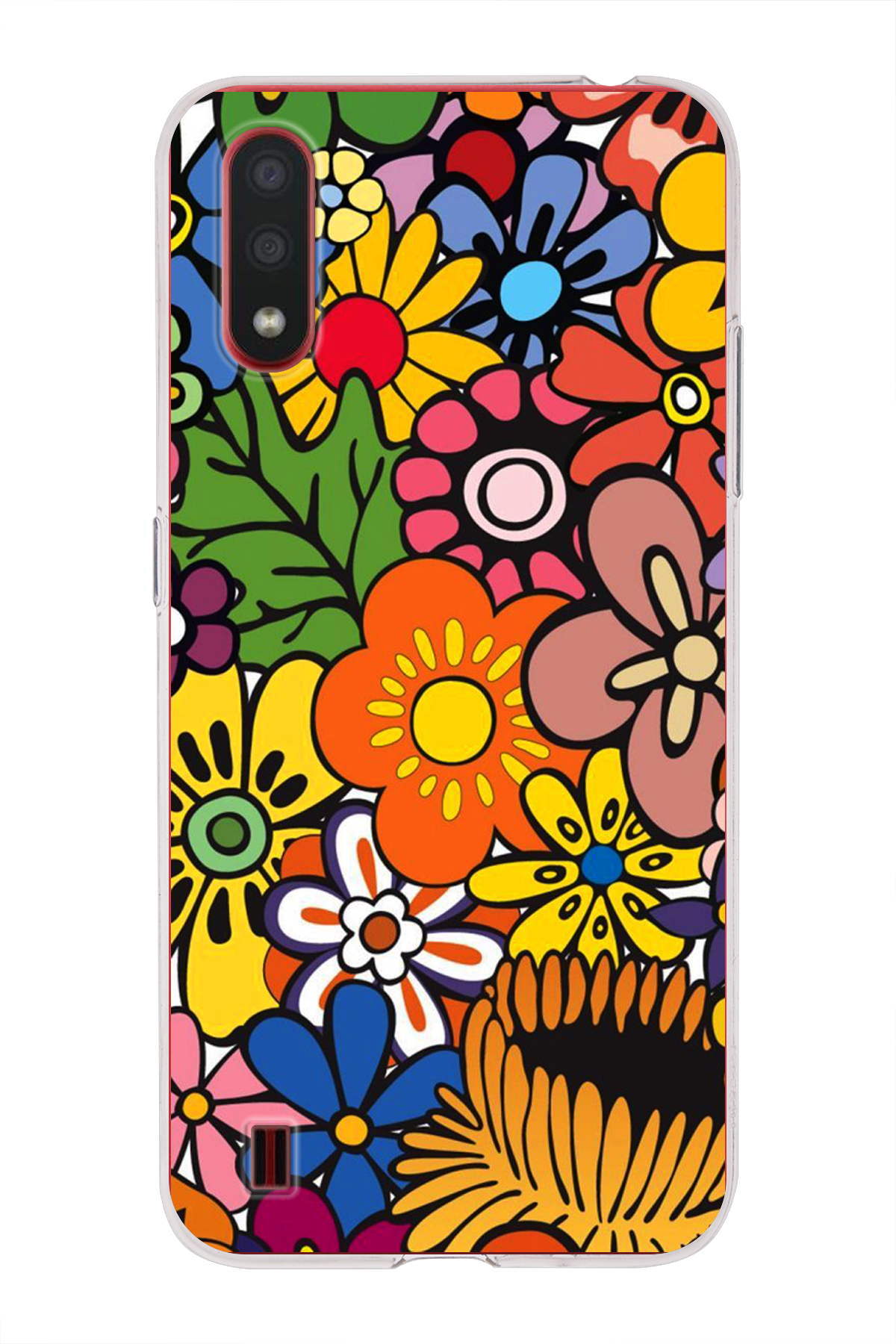 Samsung Galaxy A01 ile Uyumlu 1mm Slim Fit Retro Colors 2 Baskılı Şeffaf Kılıf