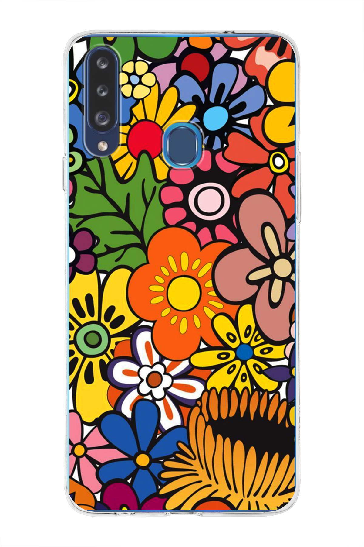 Samsung Galaxy A20s ile Uyumlu 1mm Slim Fit Retro Colors 2 Baskılı Şeffaf Kılıf