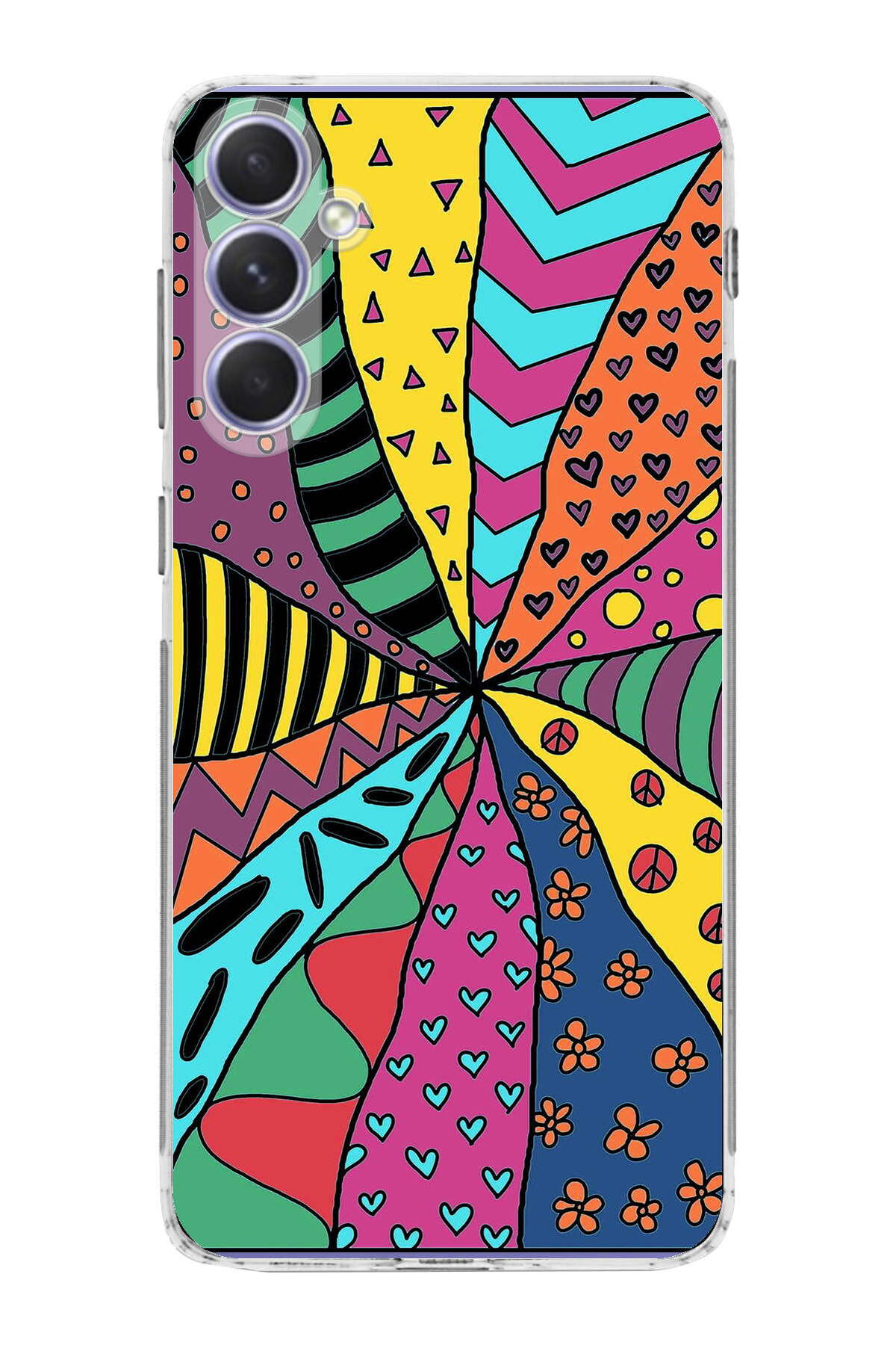 Samsung Galaxy A54 ile Uyumlu 1mm Slim Fit Retro Colors 4 Baskılı Şeffaf Kılıf
