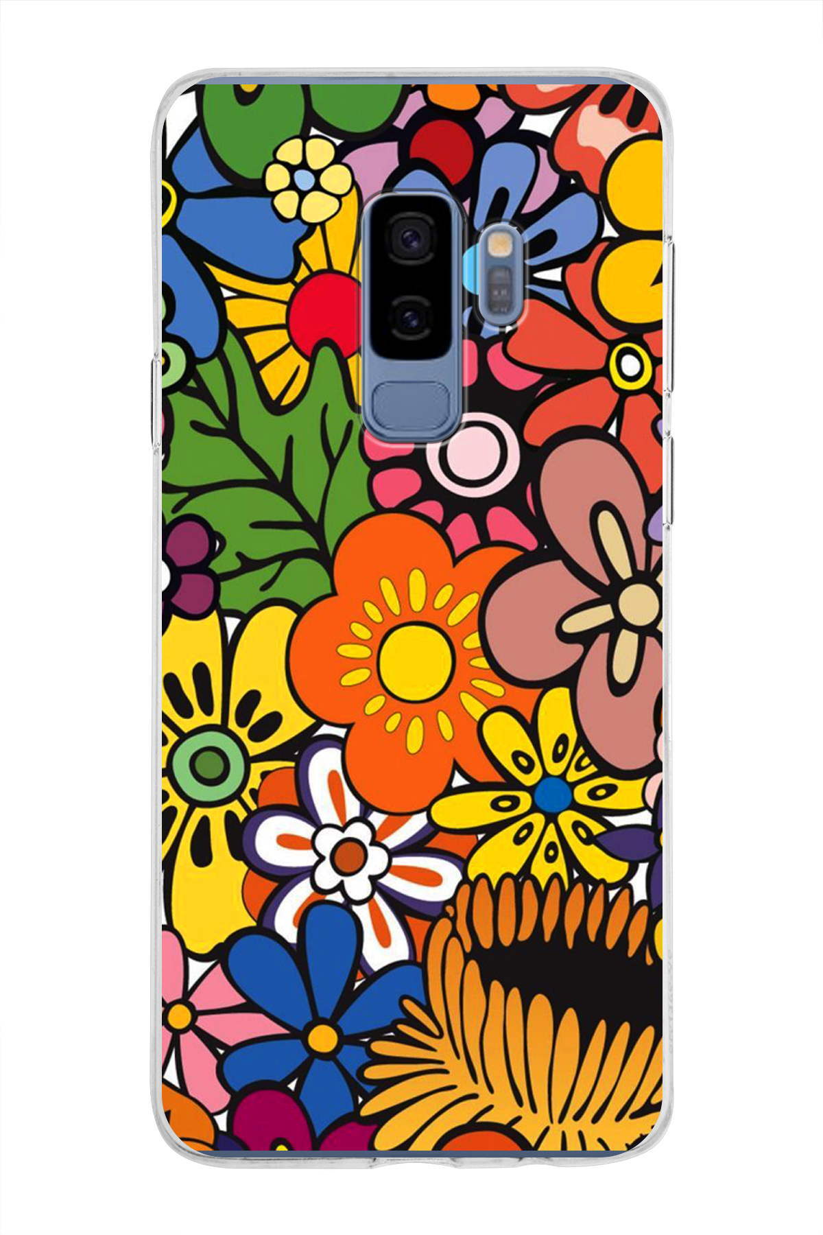 Samsung Galaxy S9 Plus ile Uyumlu 1mm Slim Fit Retro Colors 2 Baskılı Şeffaf Kılıf