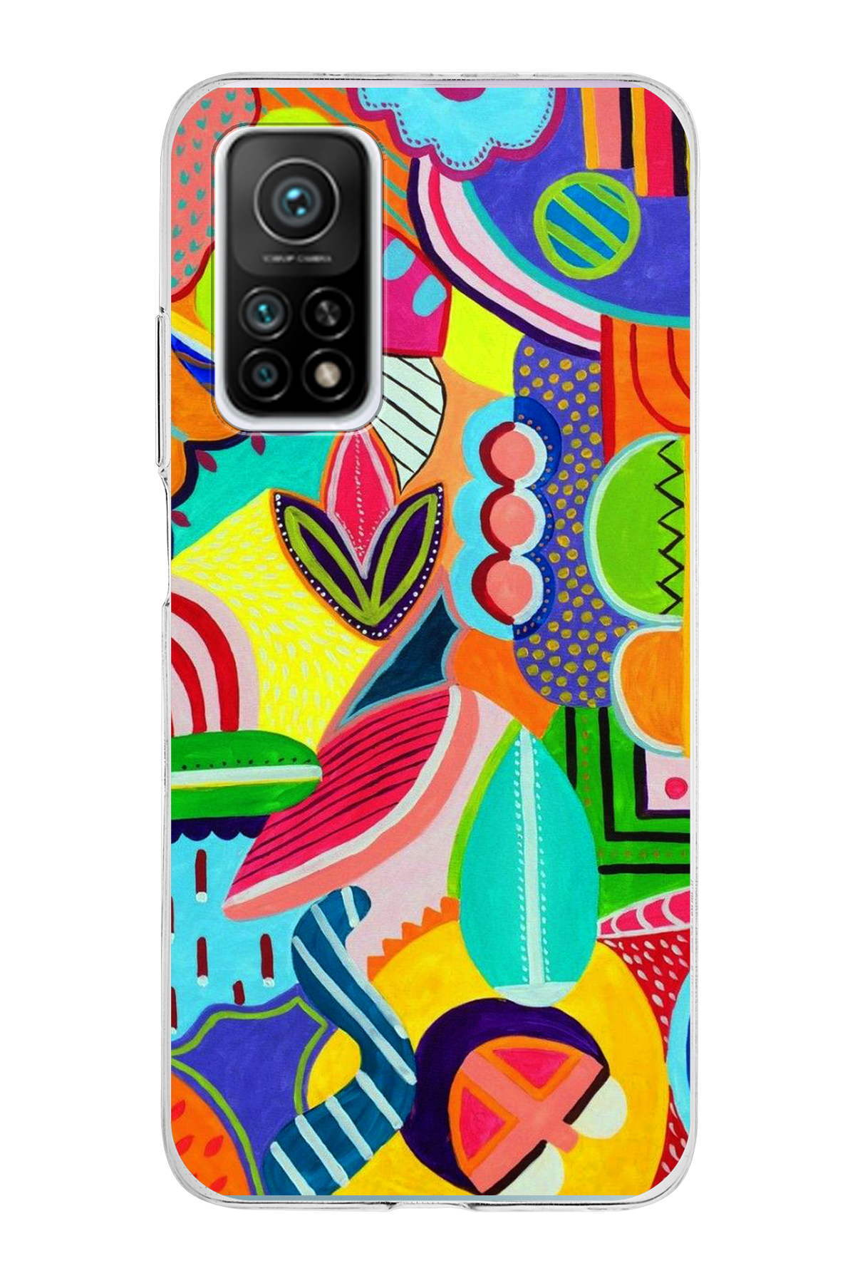 Xiaomi Mi 10T Pro ile Uyumlu 1mm Slim Fit Retro Colors 6 Baskılı Şeffaf Kılıf