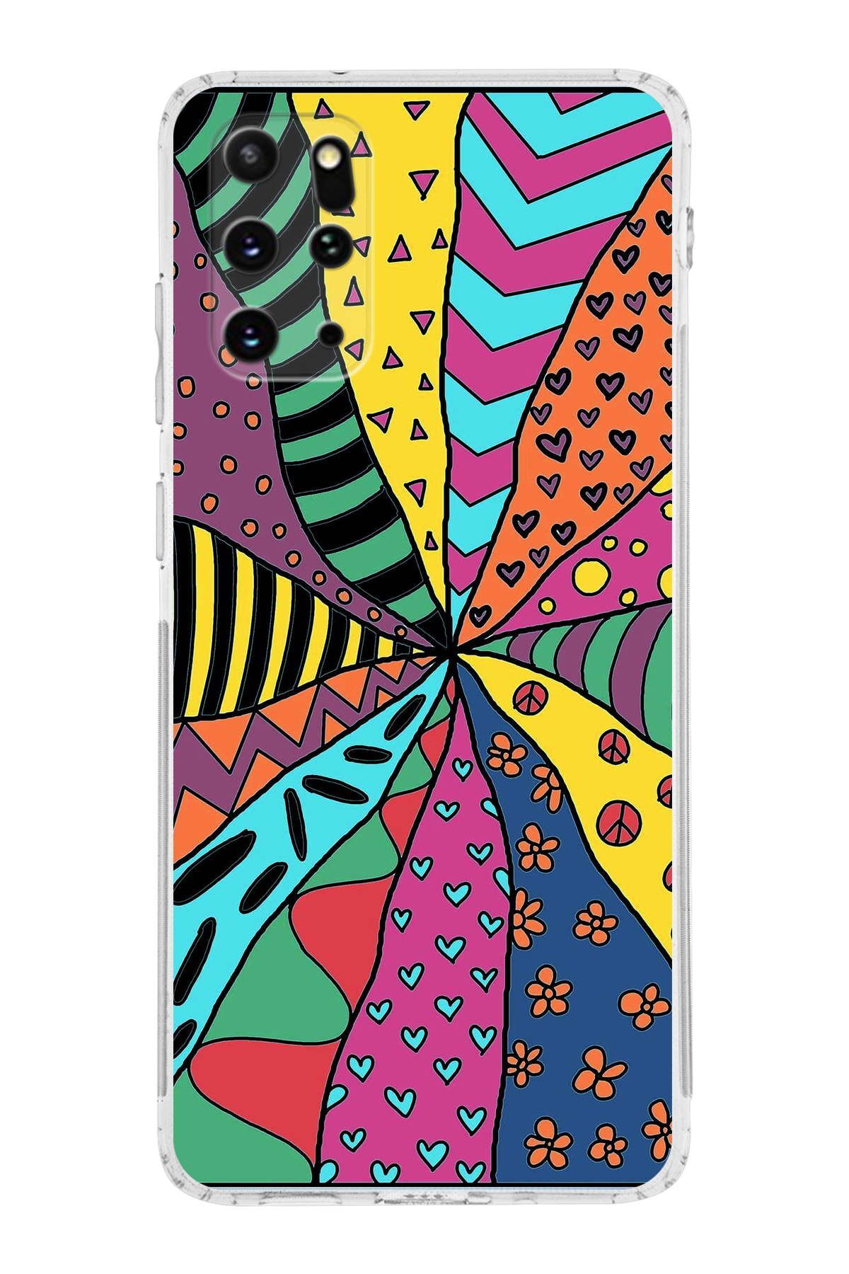 Samsung Galaxy S20 Plus ile Uyumlu 1mm Slim Fit Retro Colors 4 Baskılı Şeffaf Kılıf