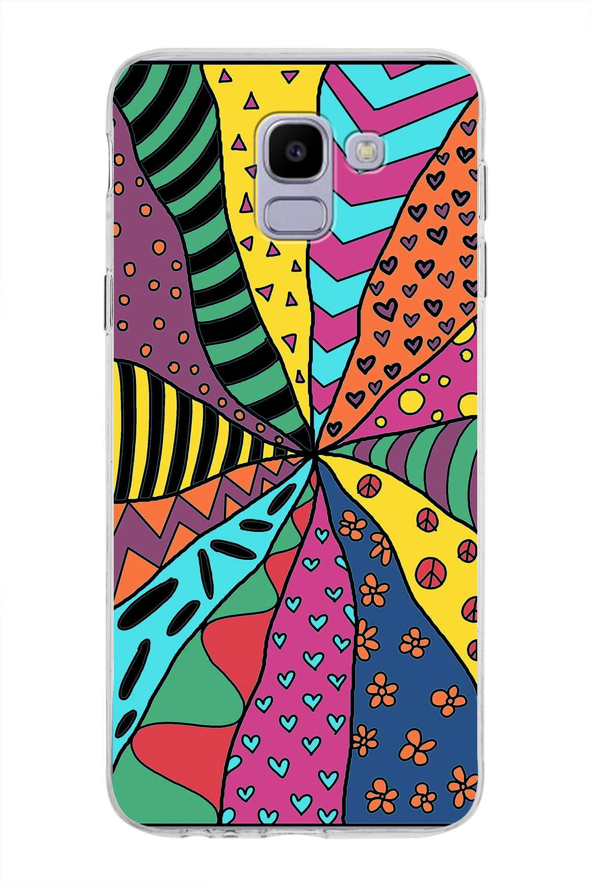 Samsung Galaxy J6 2018 ile Uyumlu 1mm Slim Fit Retro Colors 4 Baskılı Şeffaf Kılıf