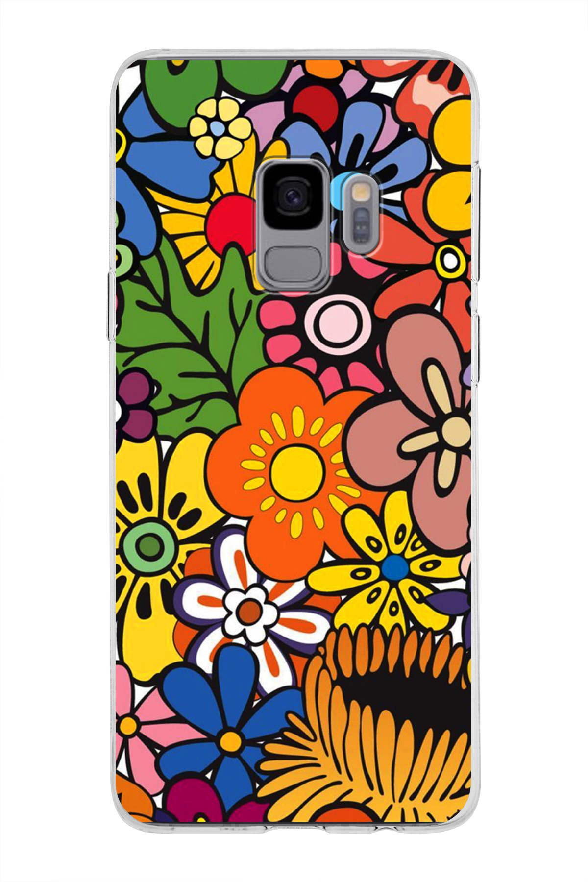 Samsung Galaxy S9 ile Uyumlu 1mm Slim Fit Retro Colors 2 Baskılı Şeffaf Kılıf