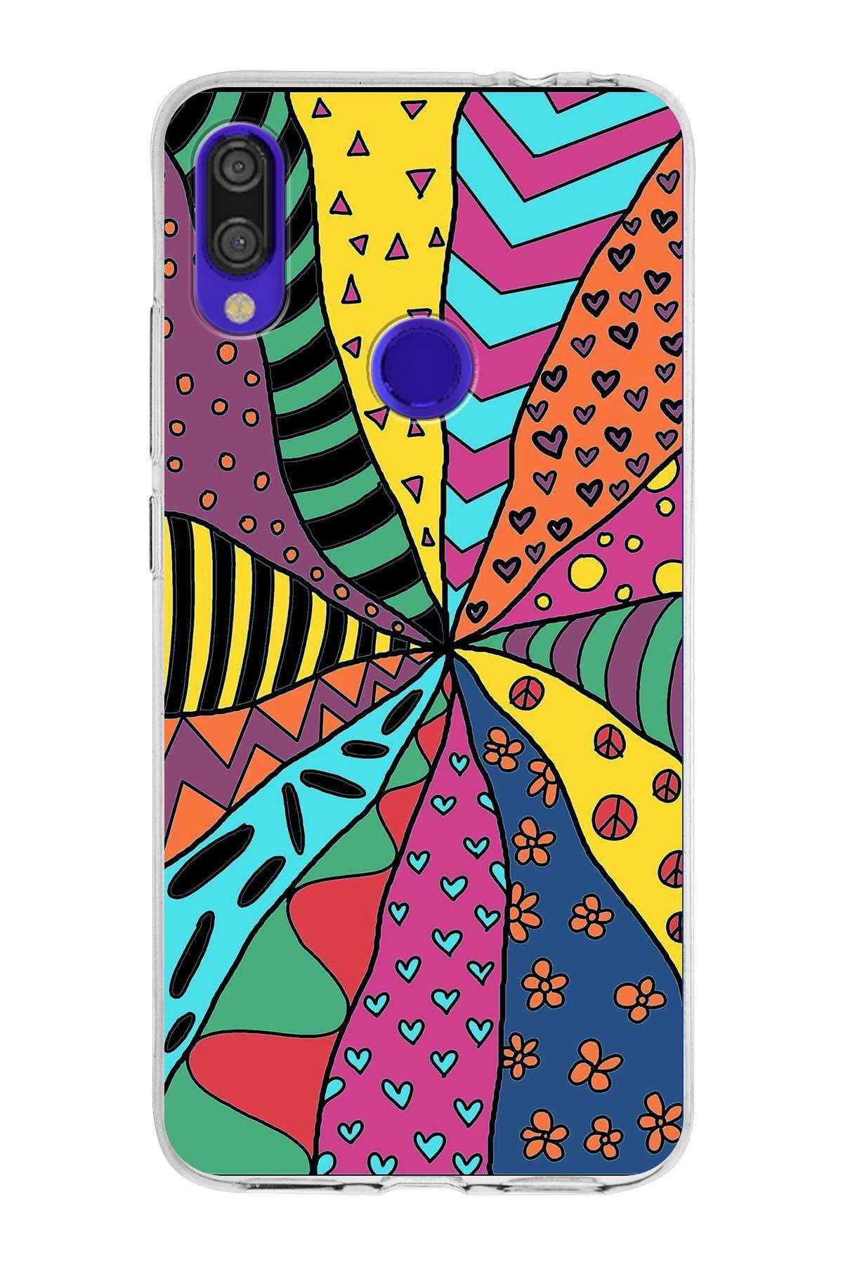 Xiaomi Redmi Note 7 Pro ile Uyumlu 1mm Slim Fit Retro Colors 4 Baskılı Şeffaf Kılıf