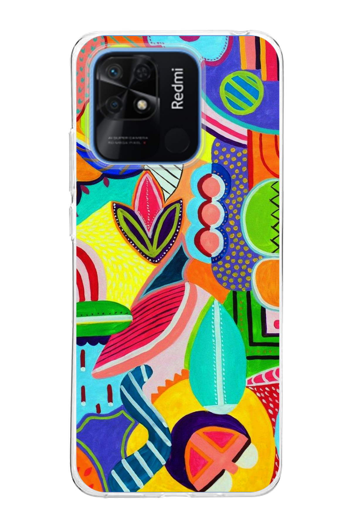 Xiaomi Redmi 10C ile Uyumlu 1mm Slim Fit Retro Colors 6 Baskılı Şeffaf Kılıf