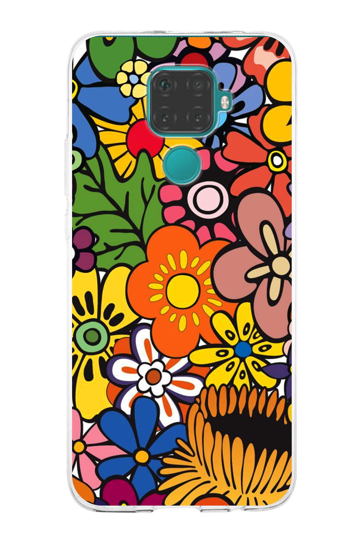 Huawei Mate 30 Lite ile Uyumlu 1mm Slim Fit Retro Colors 2 Baskılı Şeffaf Kılıf