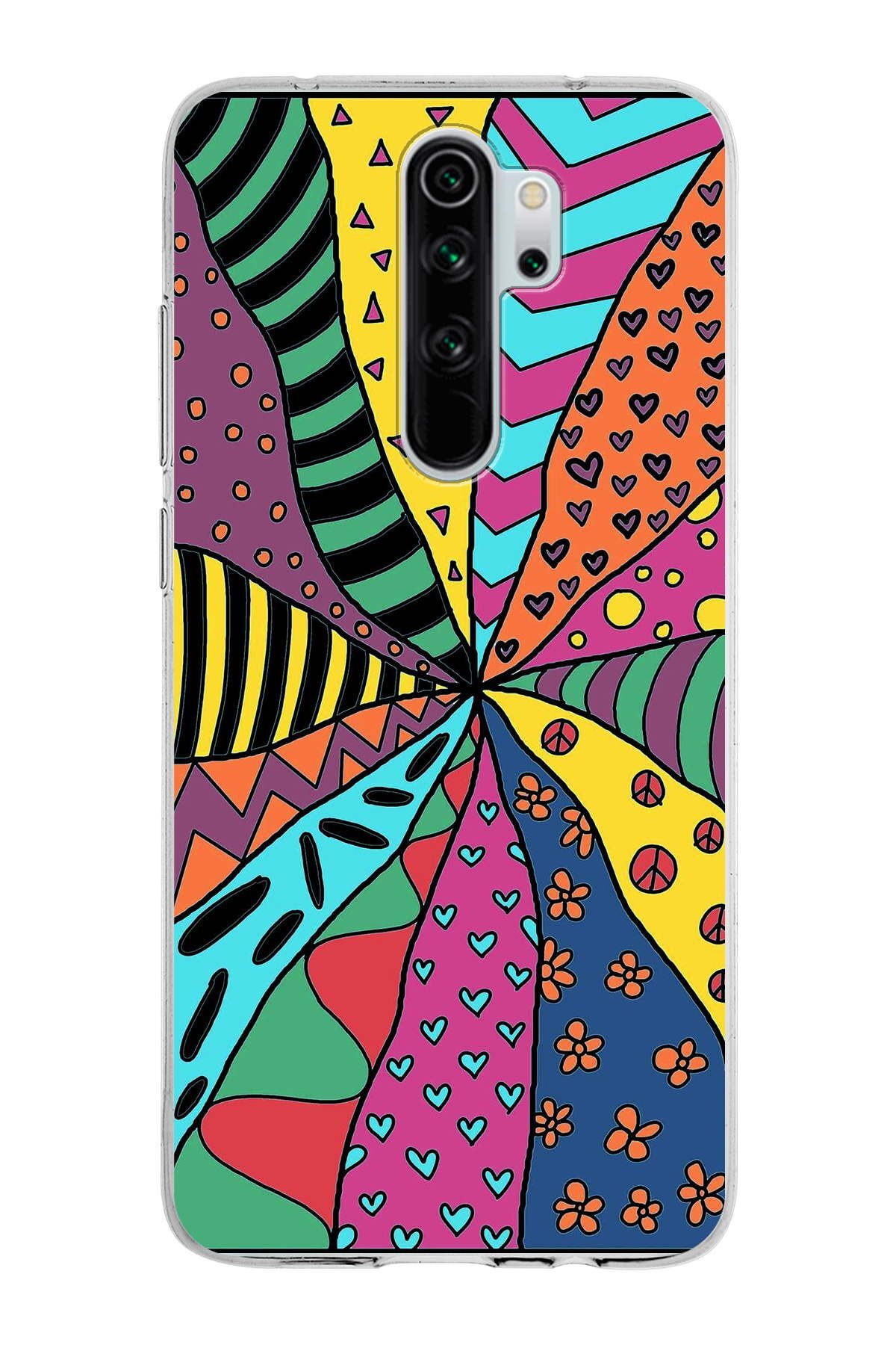 Xiaomi Redmi Note 8 Pro ile Uyumlu 1mm Slim Fit Retro Colors 4 Baskılı Şeffaf Kılıf
